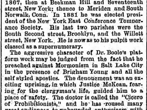 Newspaper article titled One of the Representative Temperance Workers Is Rev. William H. Boole