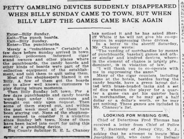Newspaper article titled Petty Gambling Devices