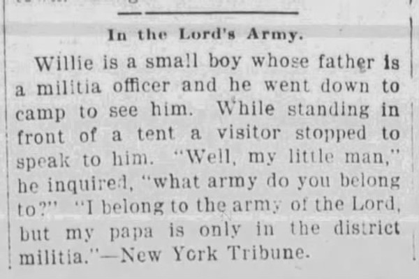 Newspaper article titled In the Lord's Army