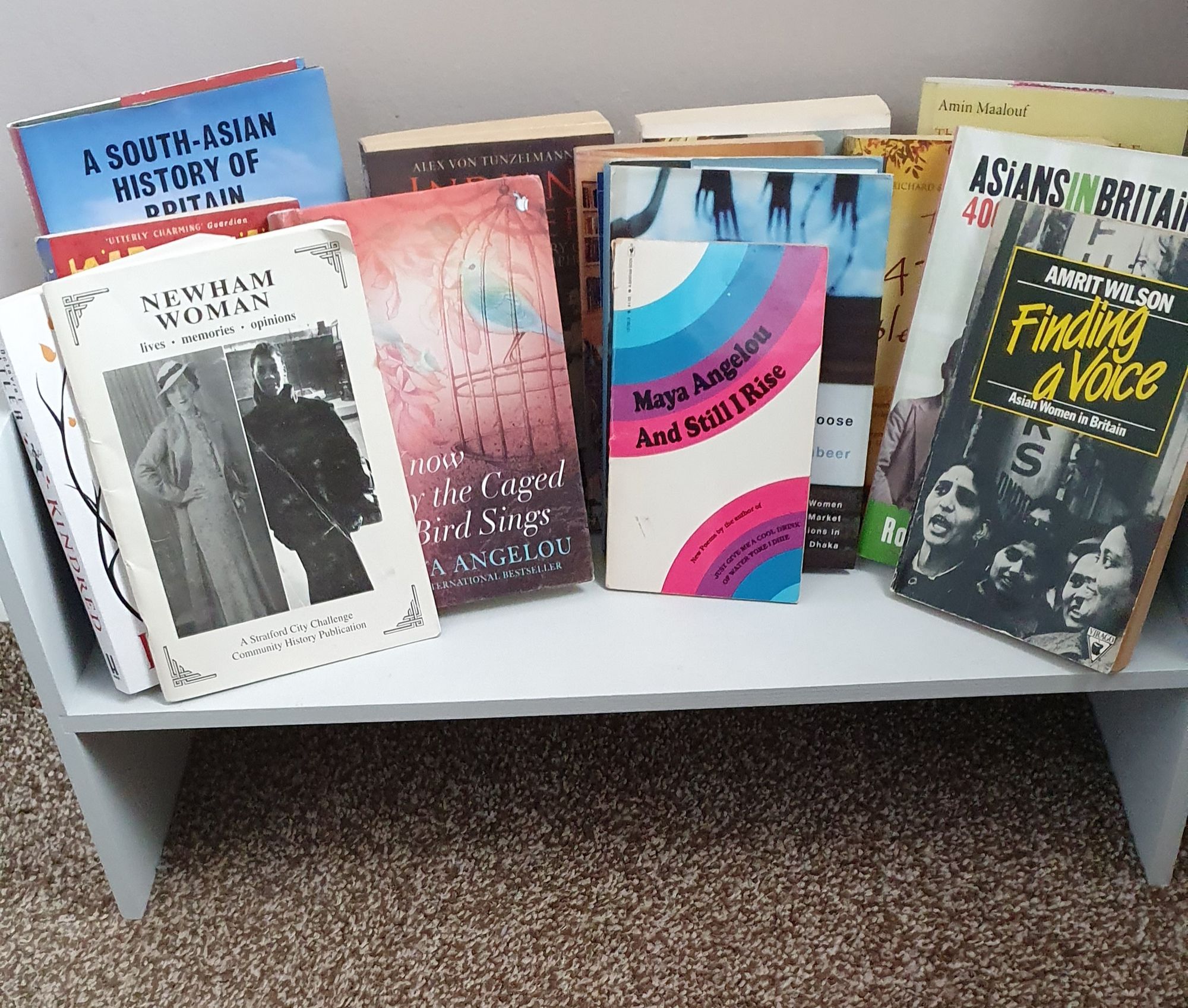 Books on a freestanding shelf