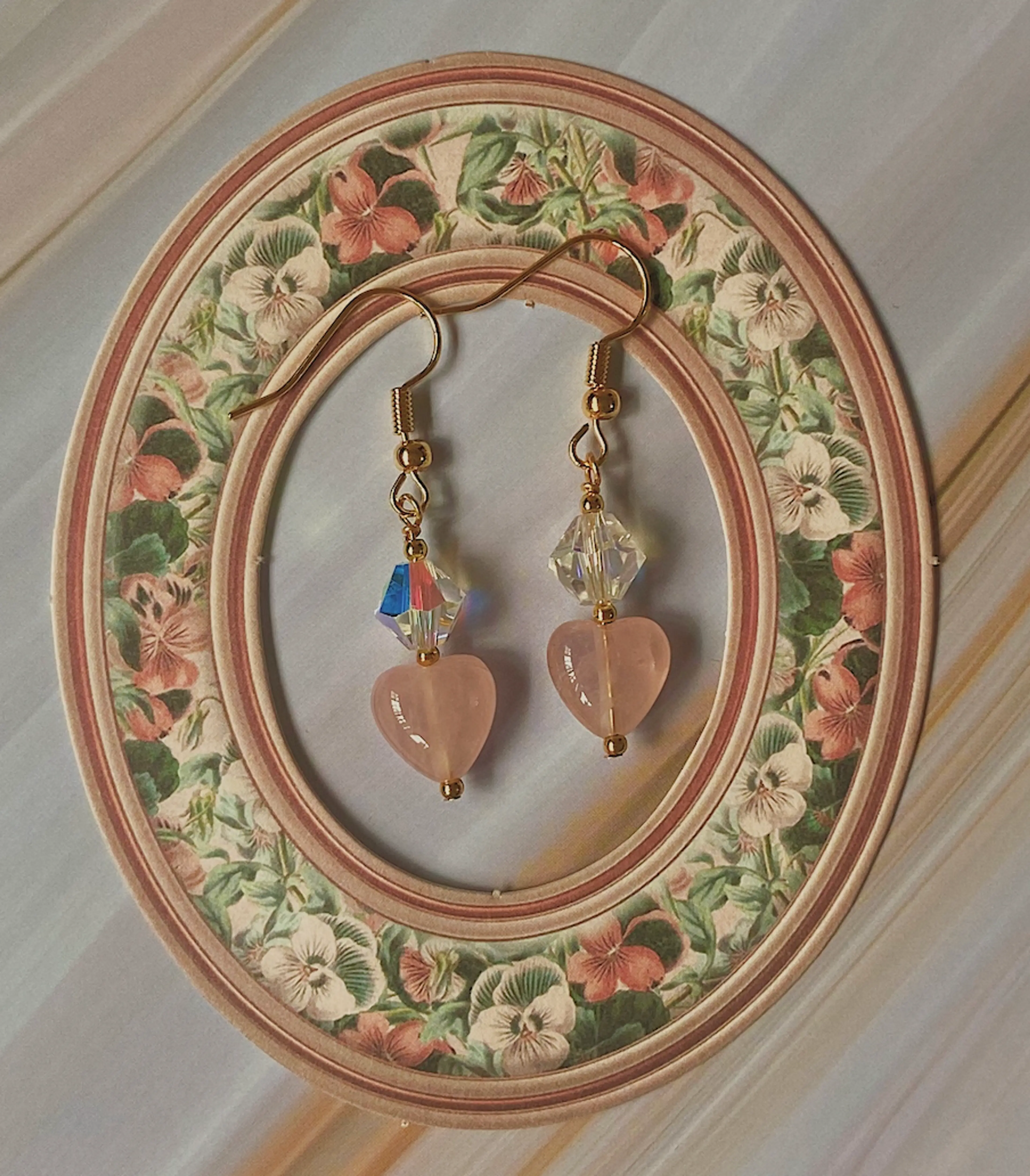 Rose Quartz Heart Saint Valentine Earrings