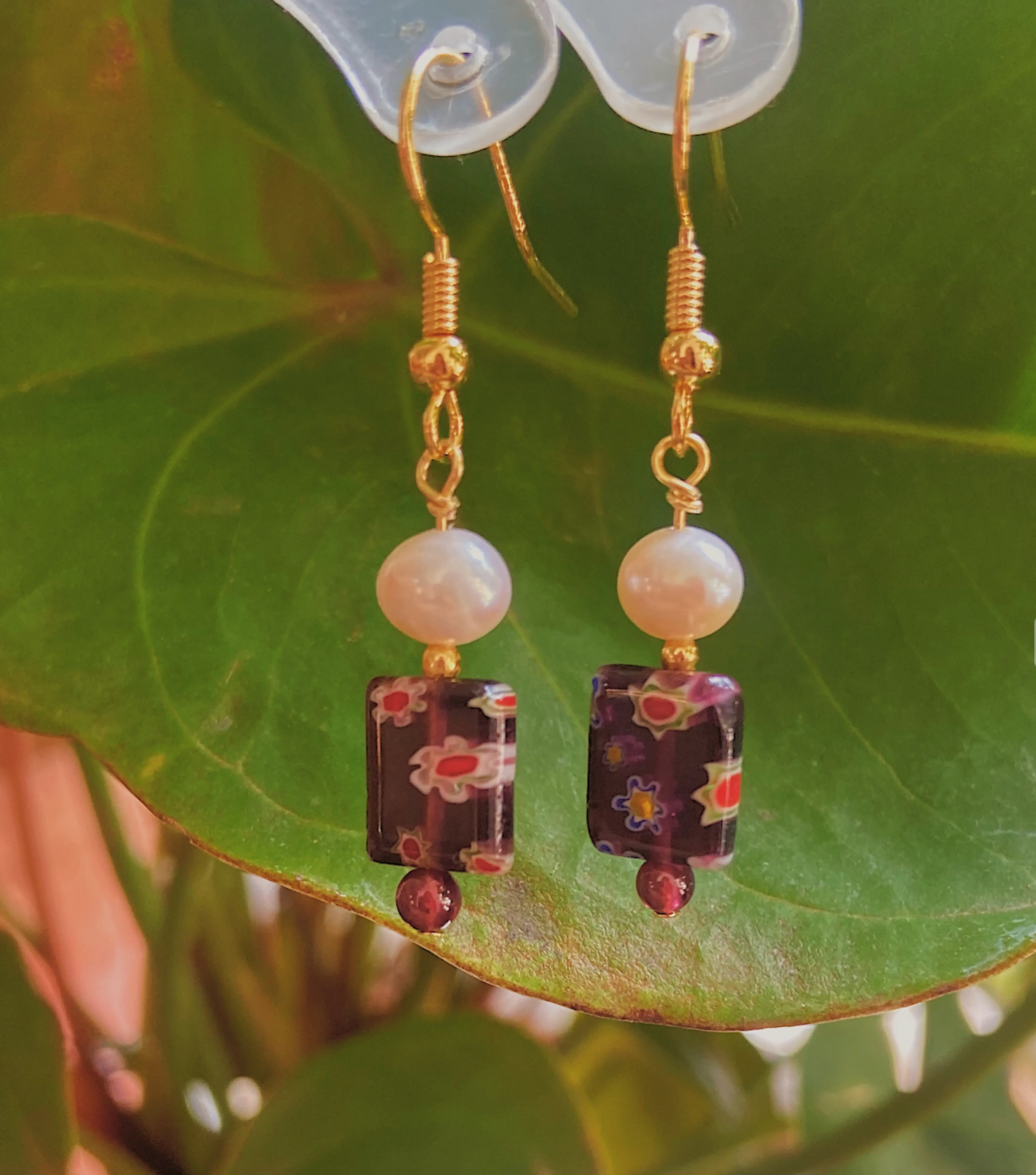 Flowers Translucent Tiles Earrings (Dark)