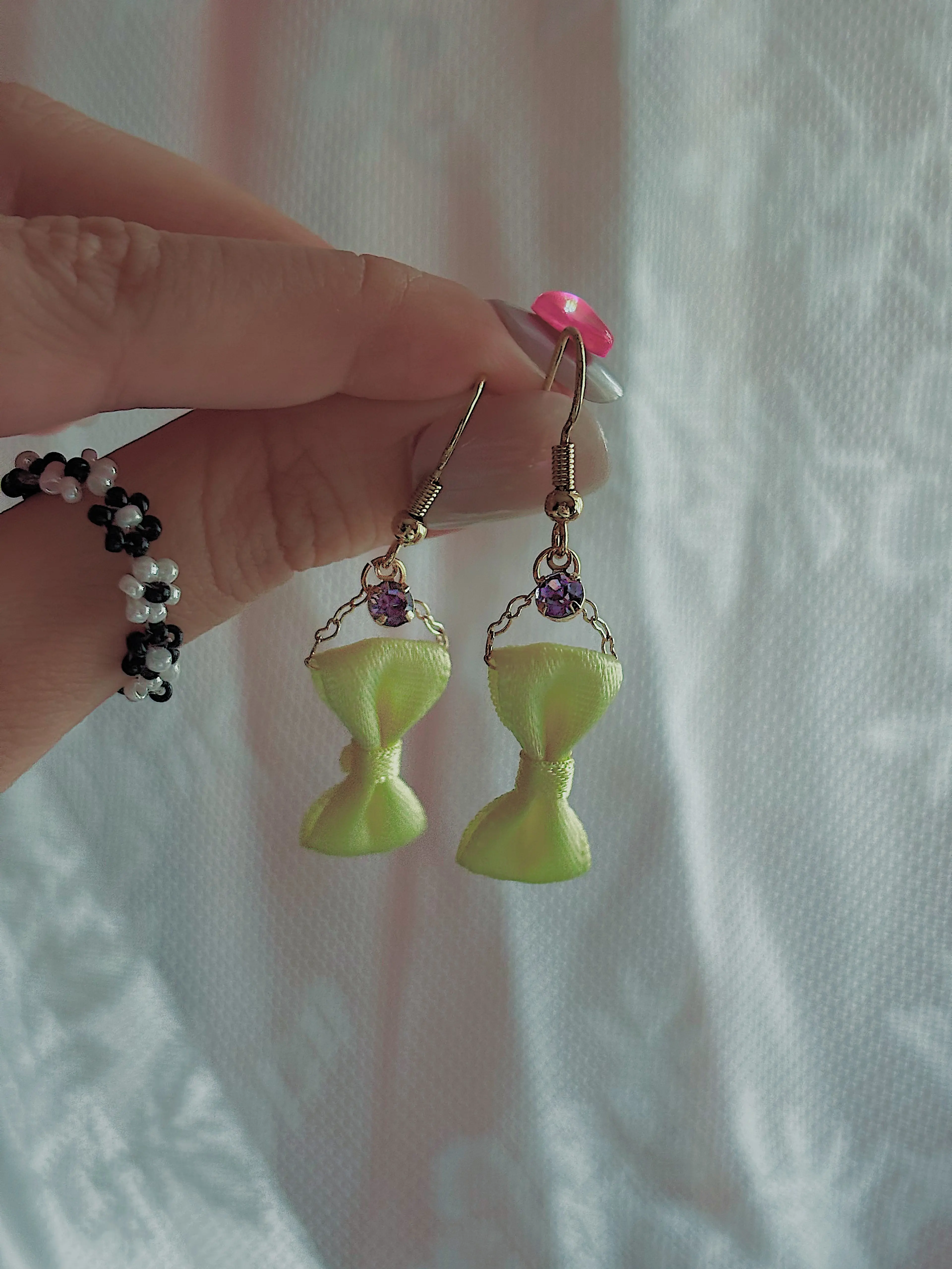 Ribbon Dangle Earrings (Yellow)