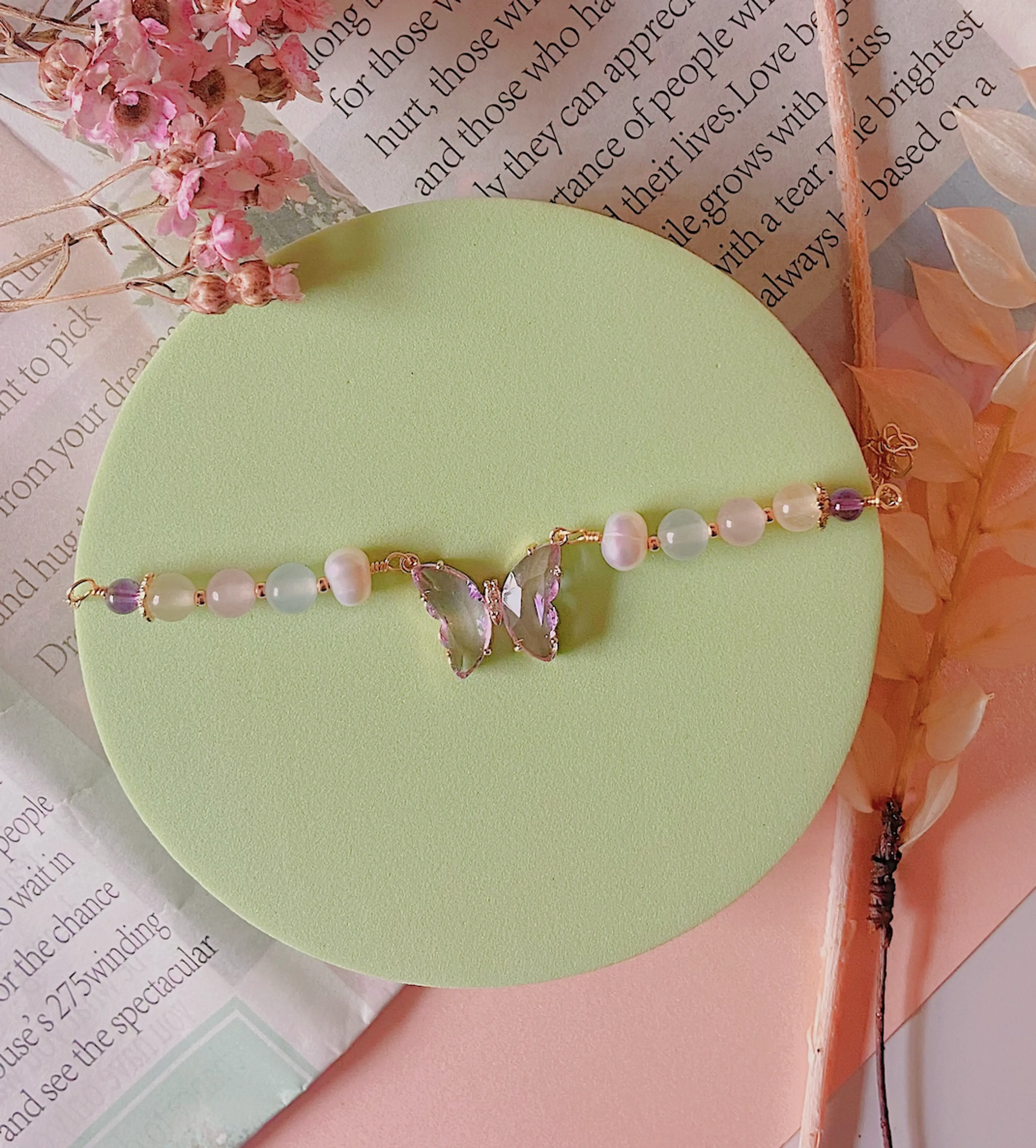 Glassy Lavender Butterfly Bracelet (Gentle)
