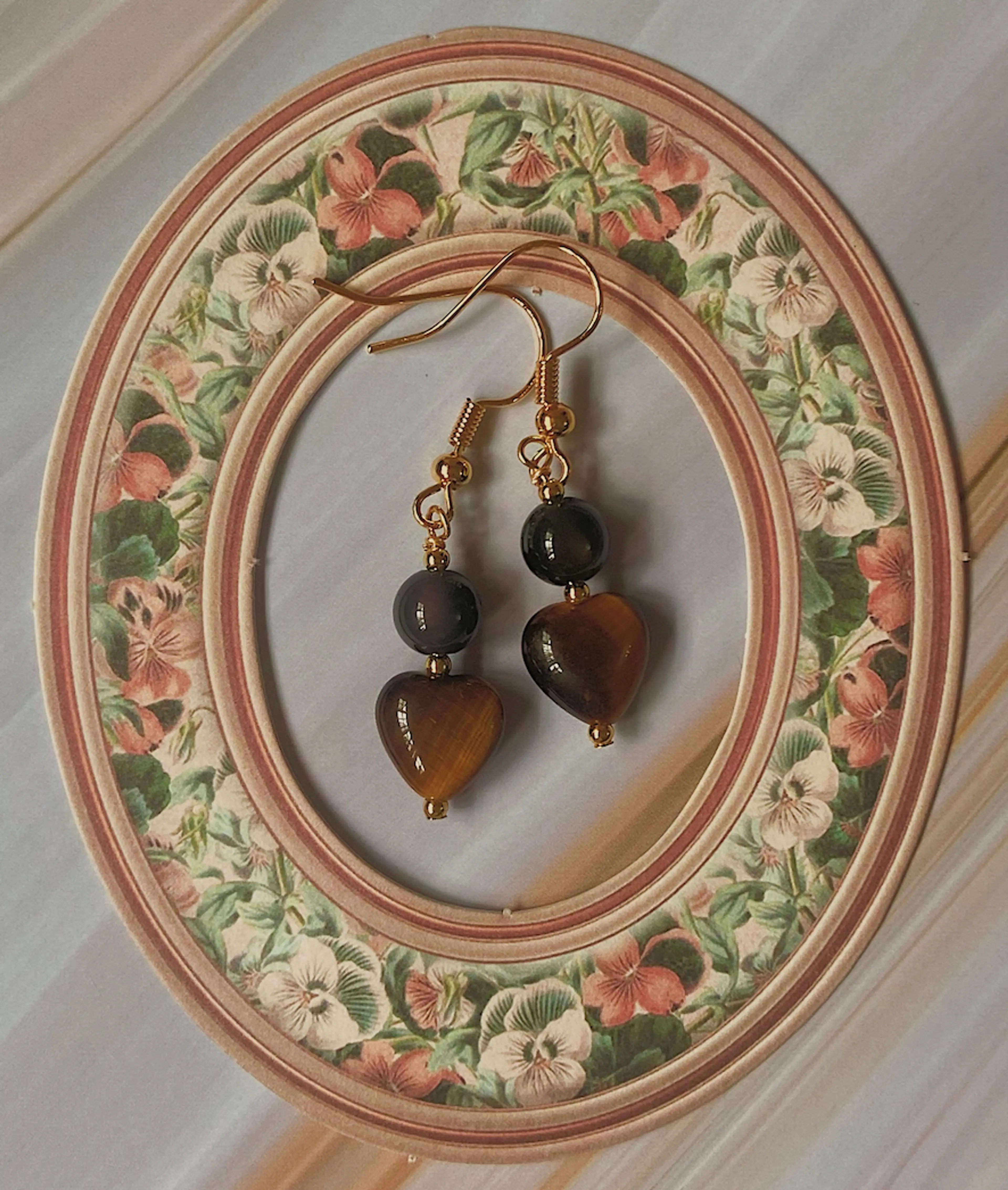 Tiger’s Eye Heart Saint Valentine Earrings