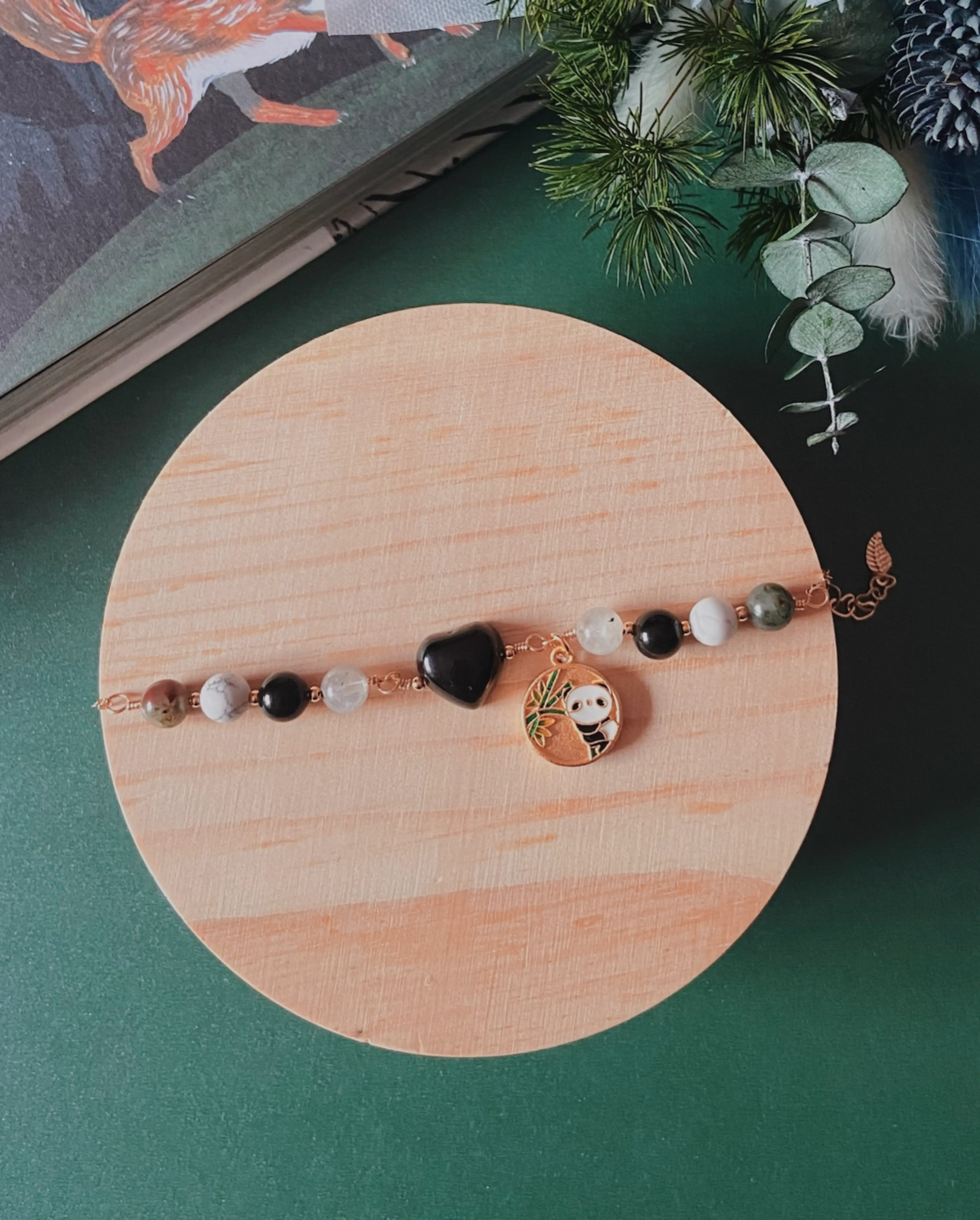 Panda Black Obsidian Heart Bracelet