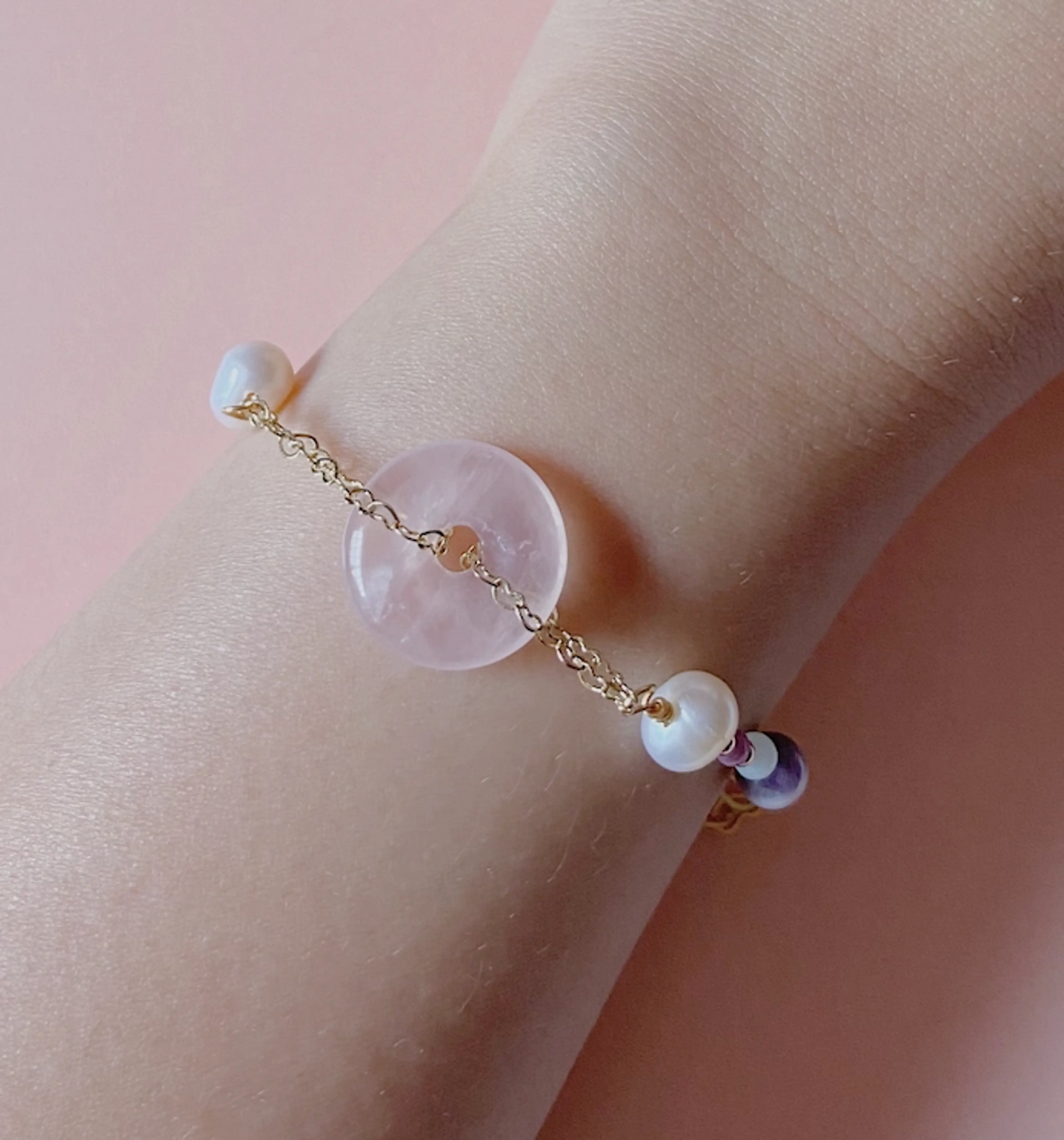 Mini Rose Quartz Donut Bracelet