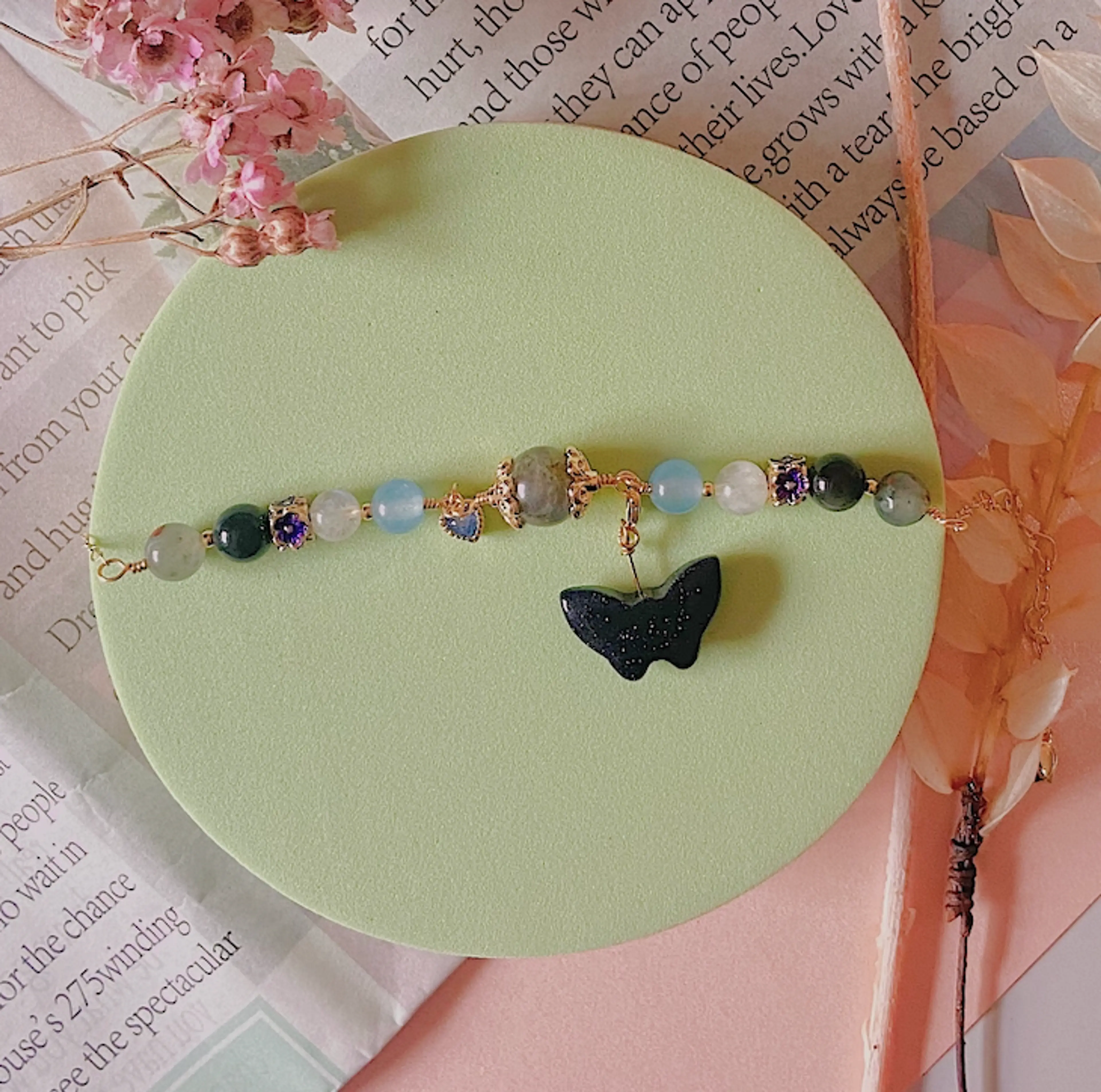 Blue Sand Stone Butterfly Bracelet