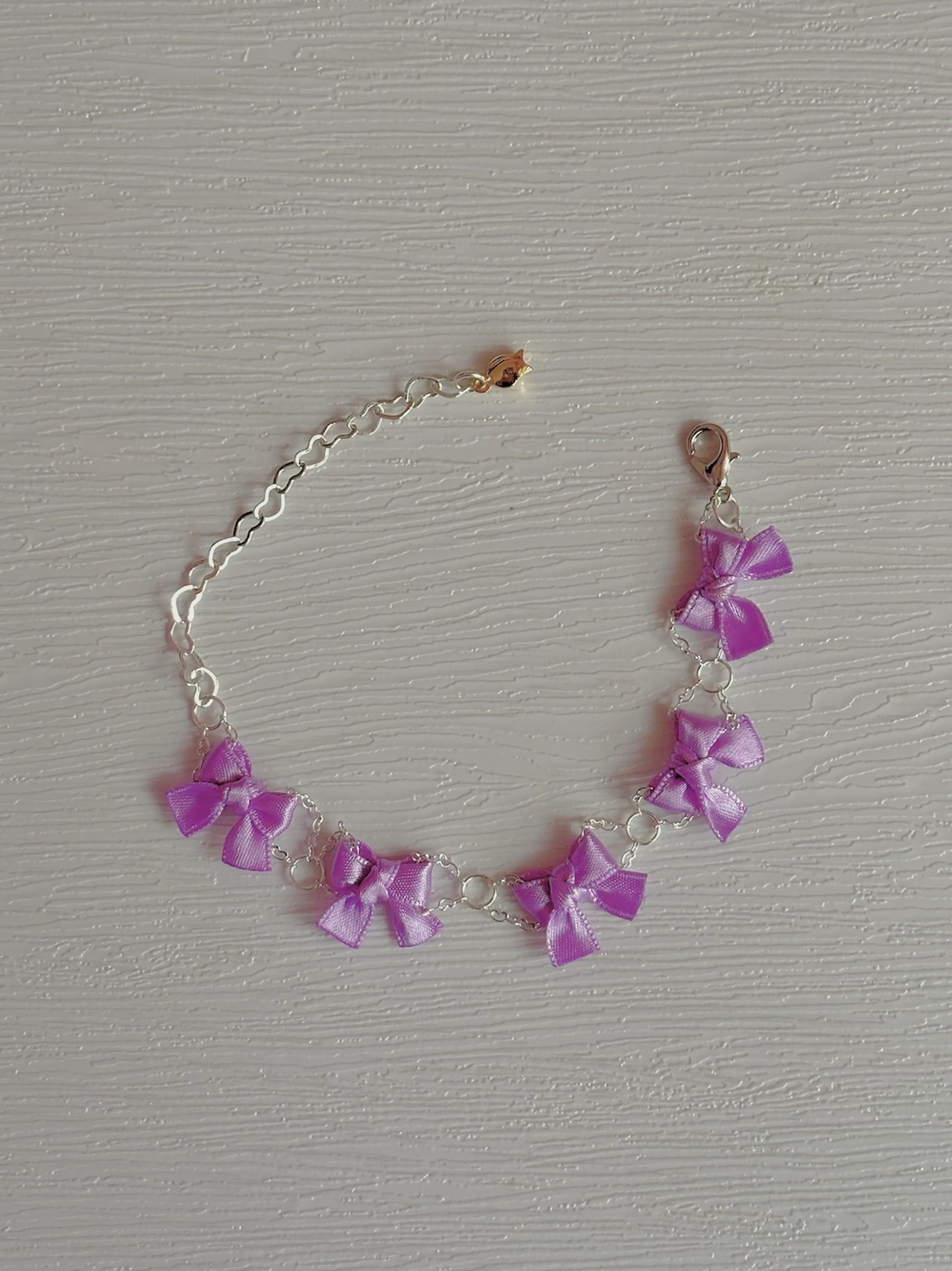 Mini Ribbon Bracelet (Purple) - Silver Chain