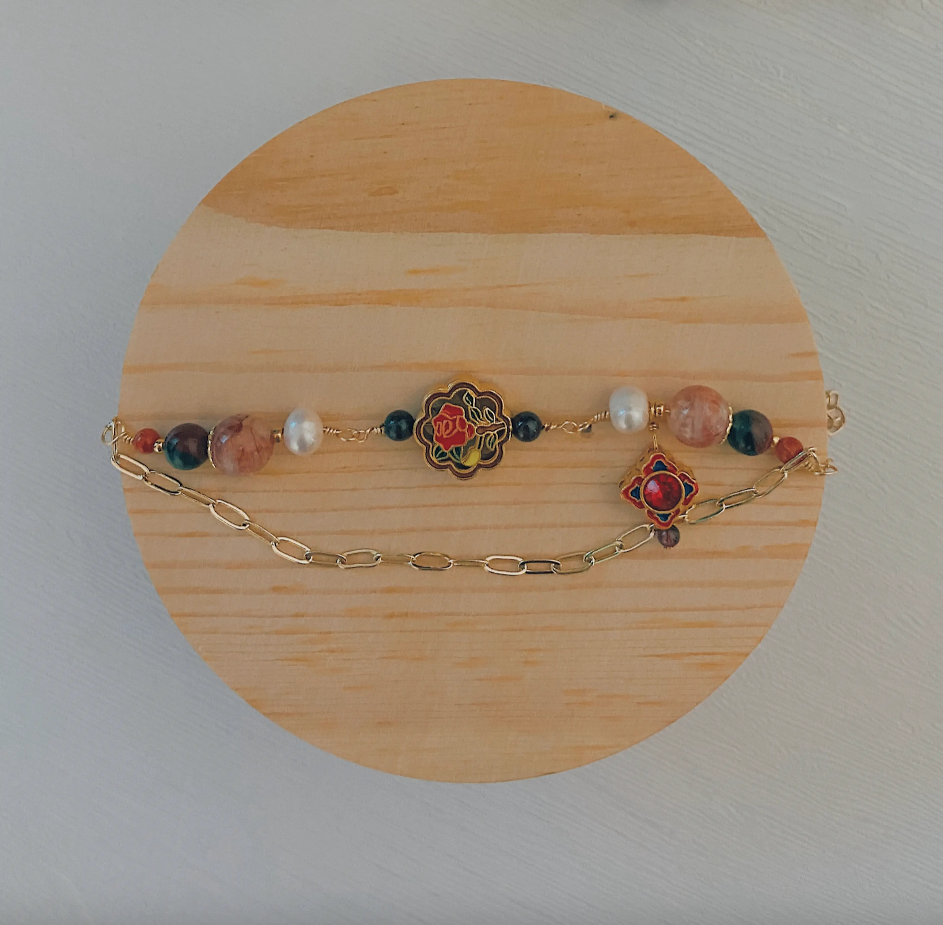 Reversible Flower Charm Bracelet (Red)