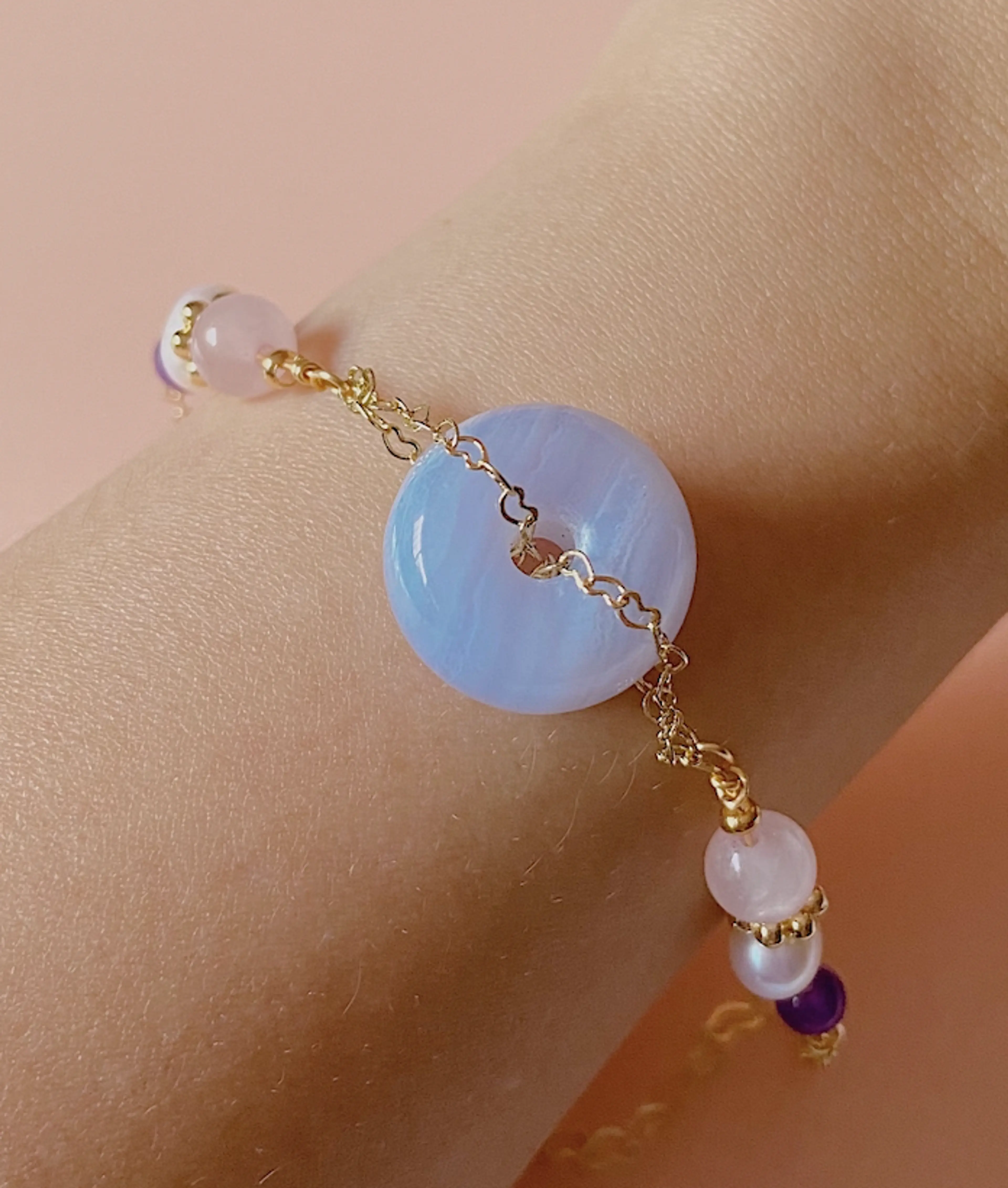 Mini Blue Lace Agate Donut Bracelet