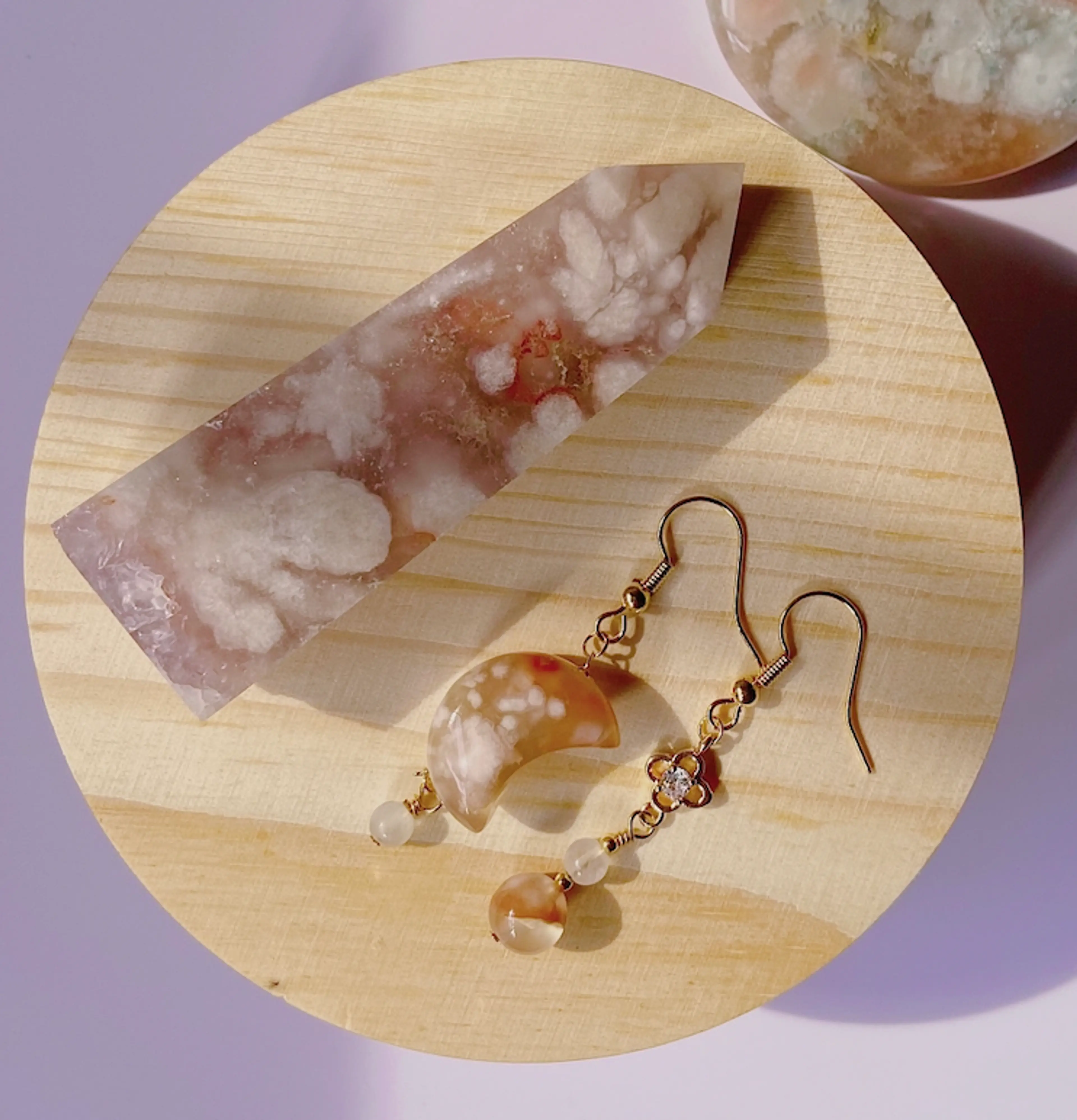 Flower Agate Moon Earrings (D)