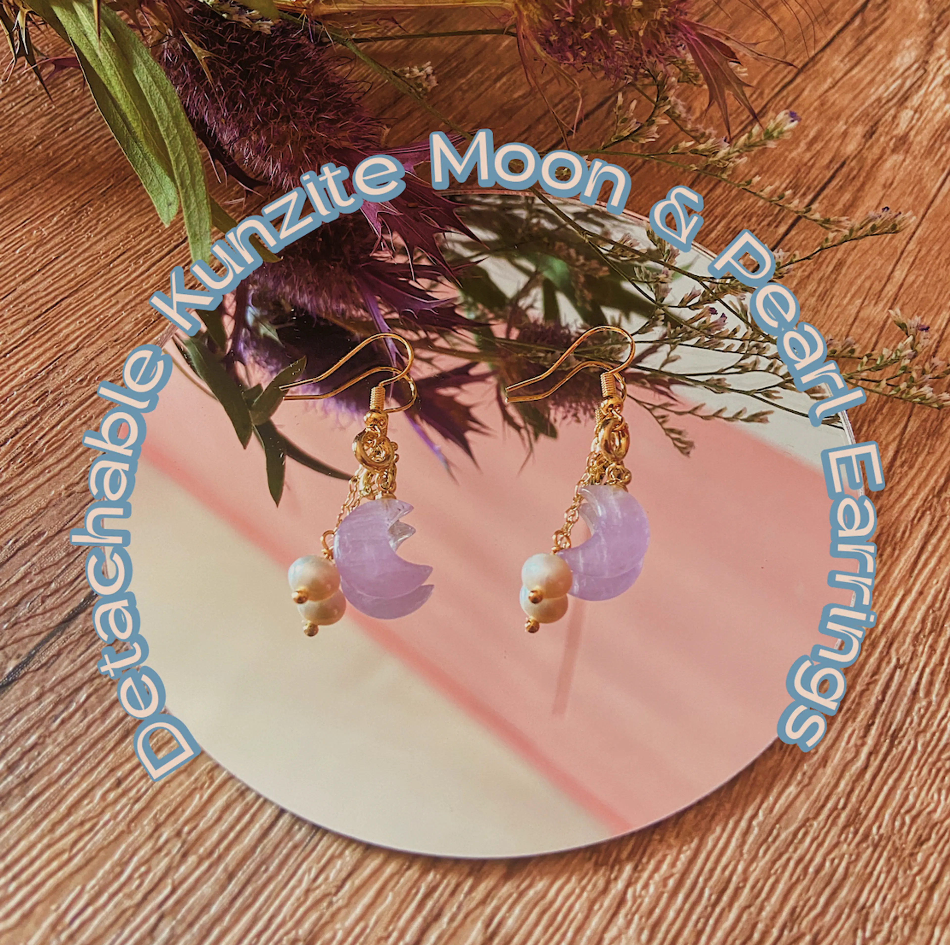 2-way Kunzite Moon Earrings thumbnail 2
