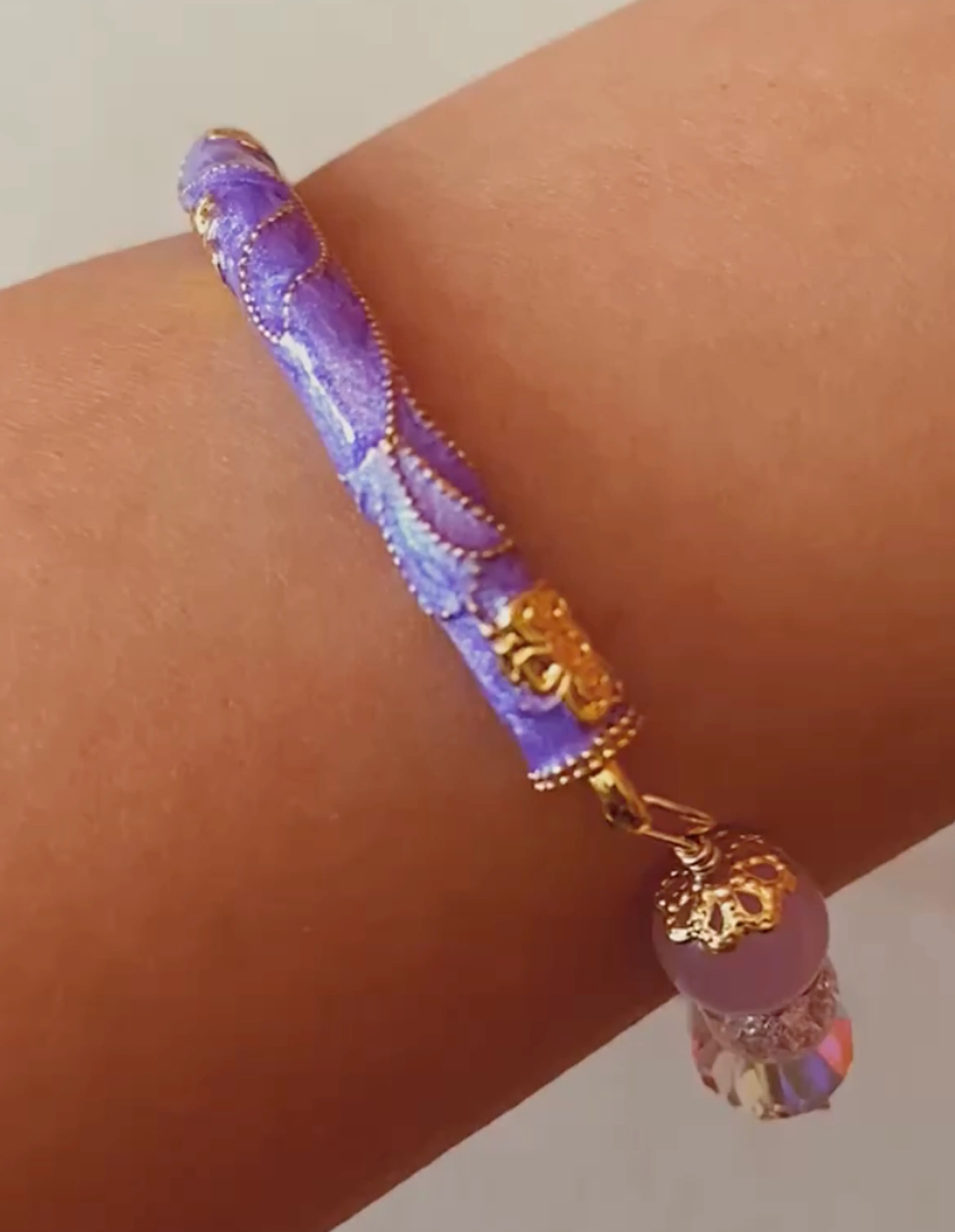 Purple Vintage Bangle Bracelet with Aquamarine Heart thumbnail 2