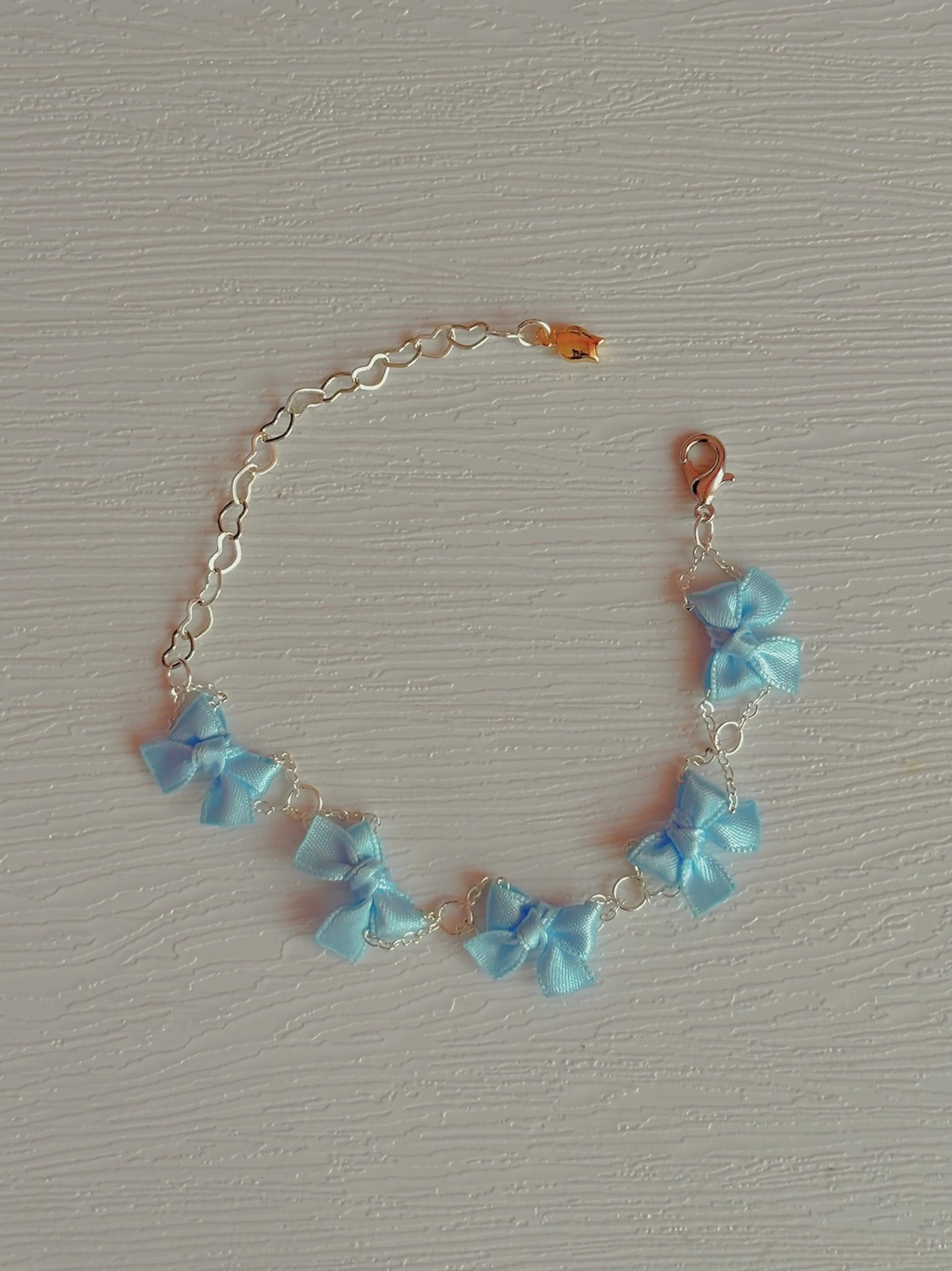Mini Ribbon Bracelet (Blue) - Silver Chain