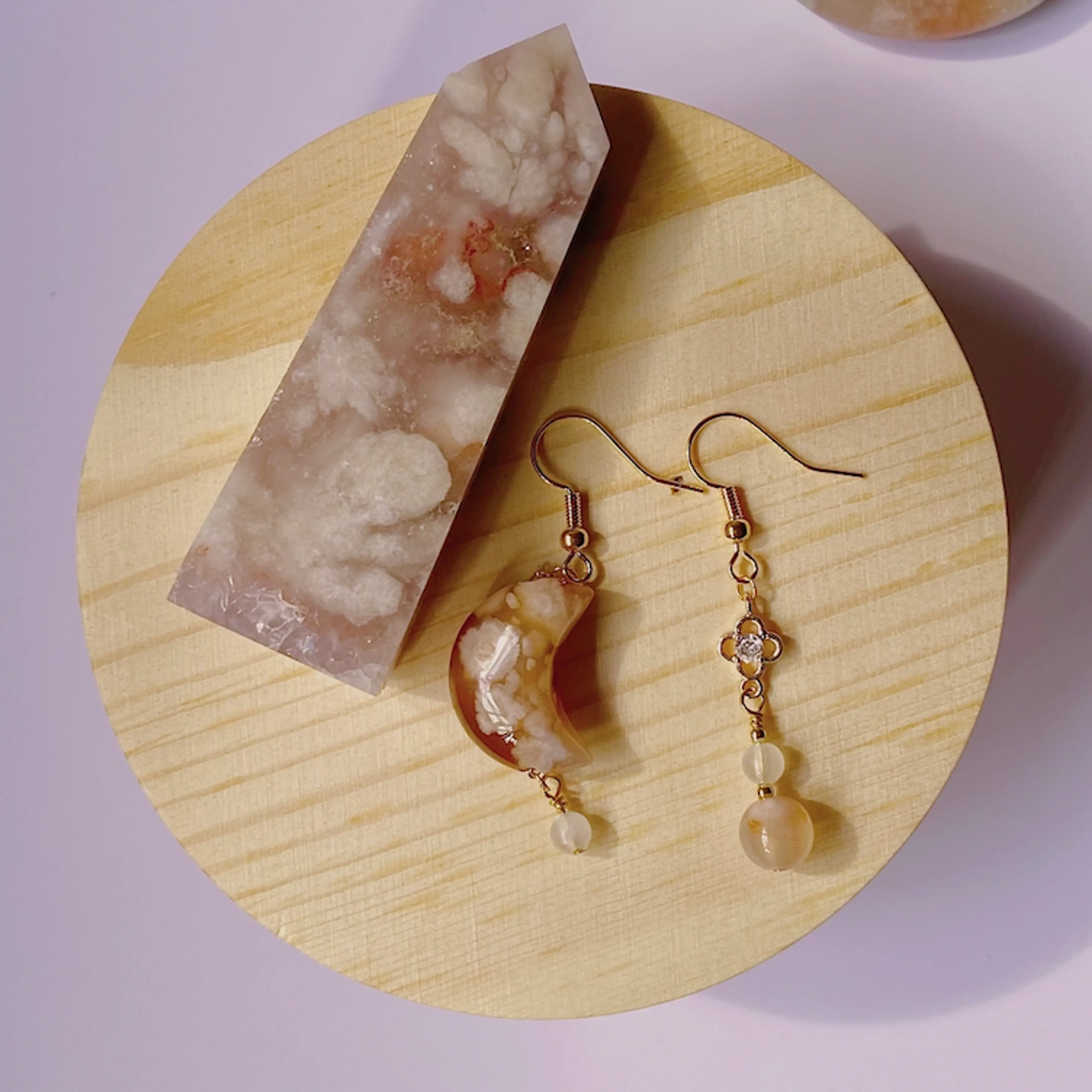Flower Agate Moon Earrings (A) thumbnail 2