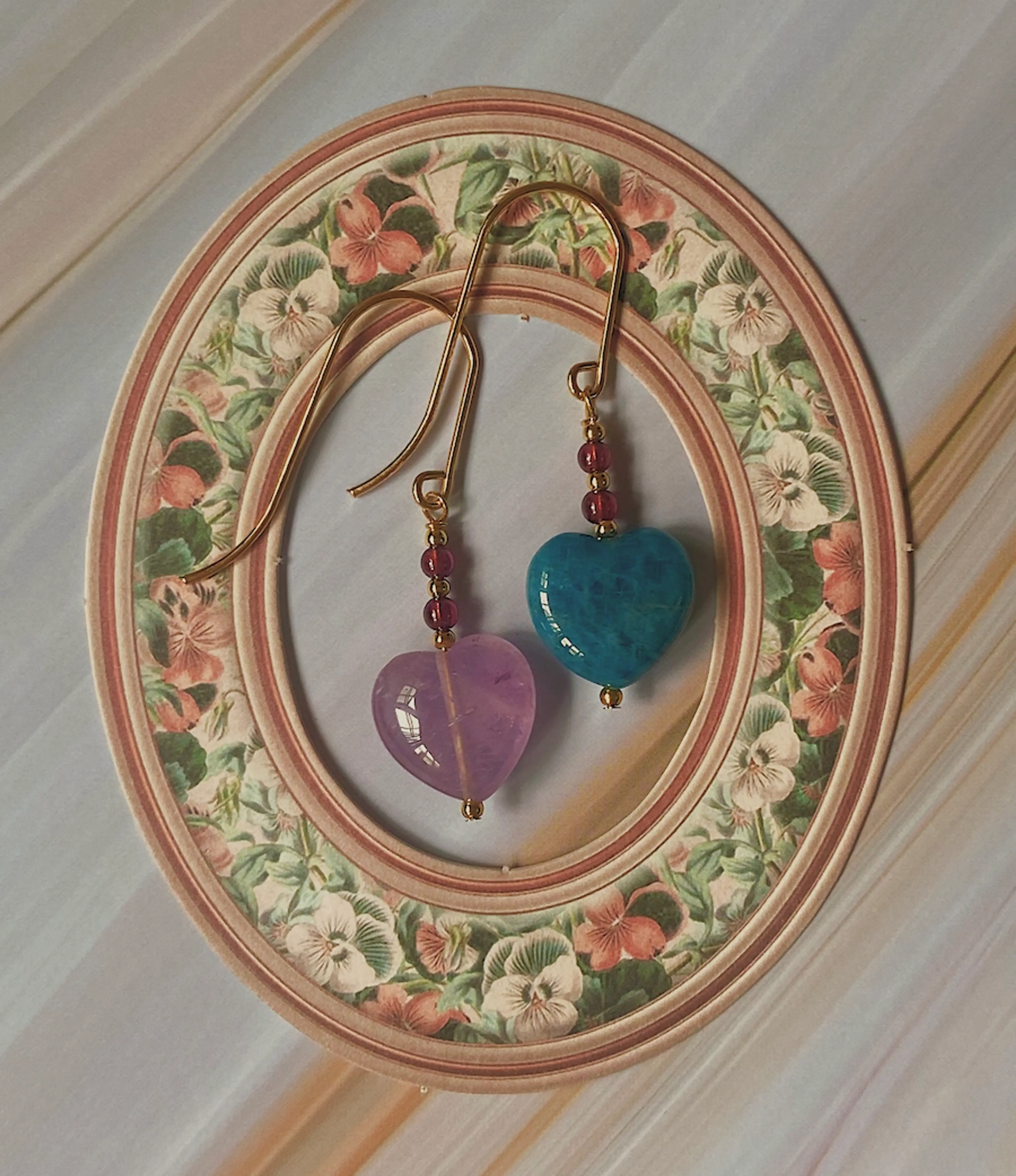 Mixed Heart Saint Valentine Earrings (Lavender Amethyst x Apatite)