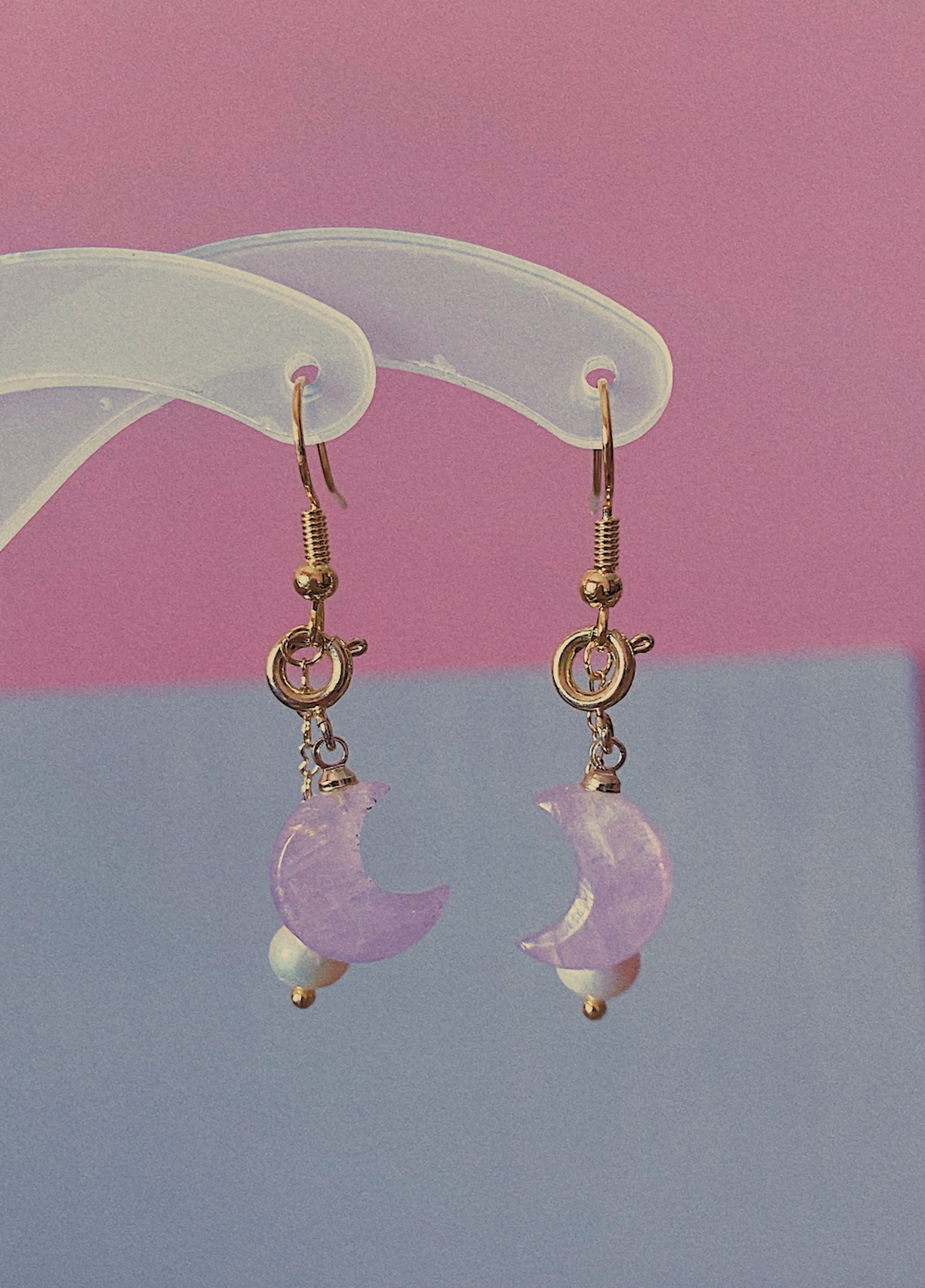 2-way Kunzite Moon Earrings