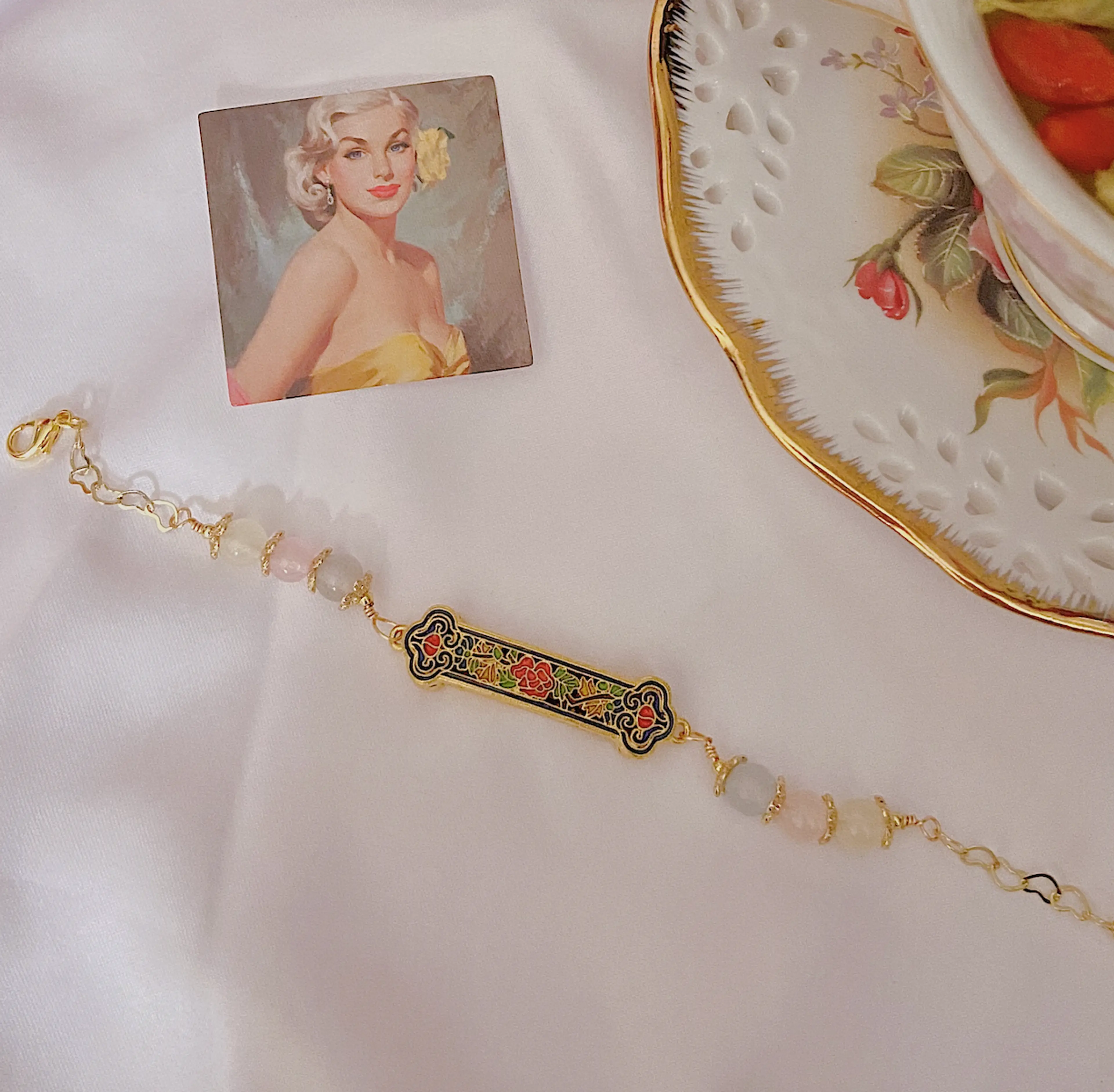 Morganite Vintage Charm Bracelet