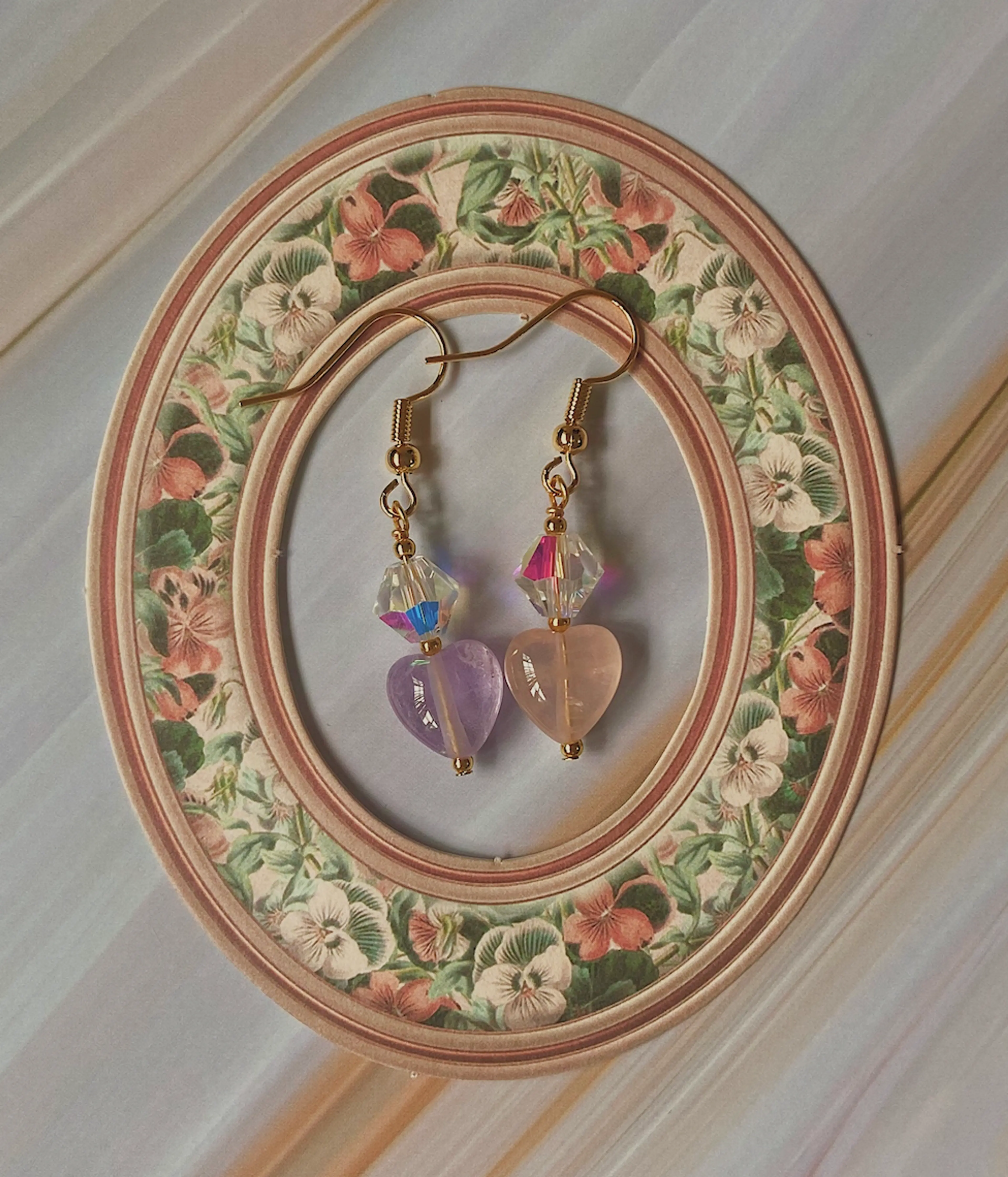 Mixed Heart Saint Valentine Earrings (Amethyst x Rose Quartz)