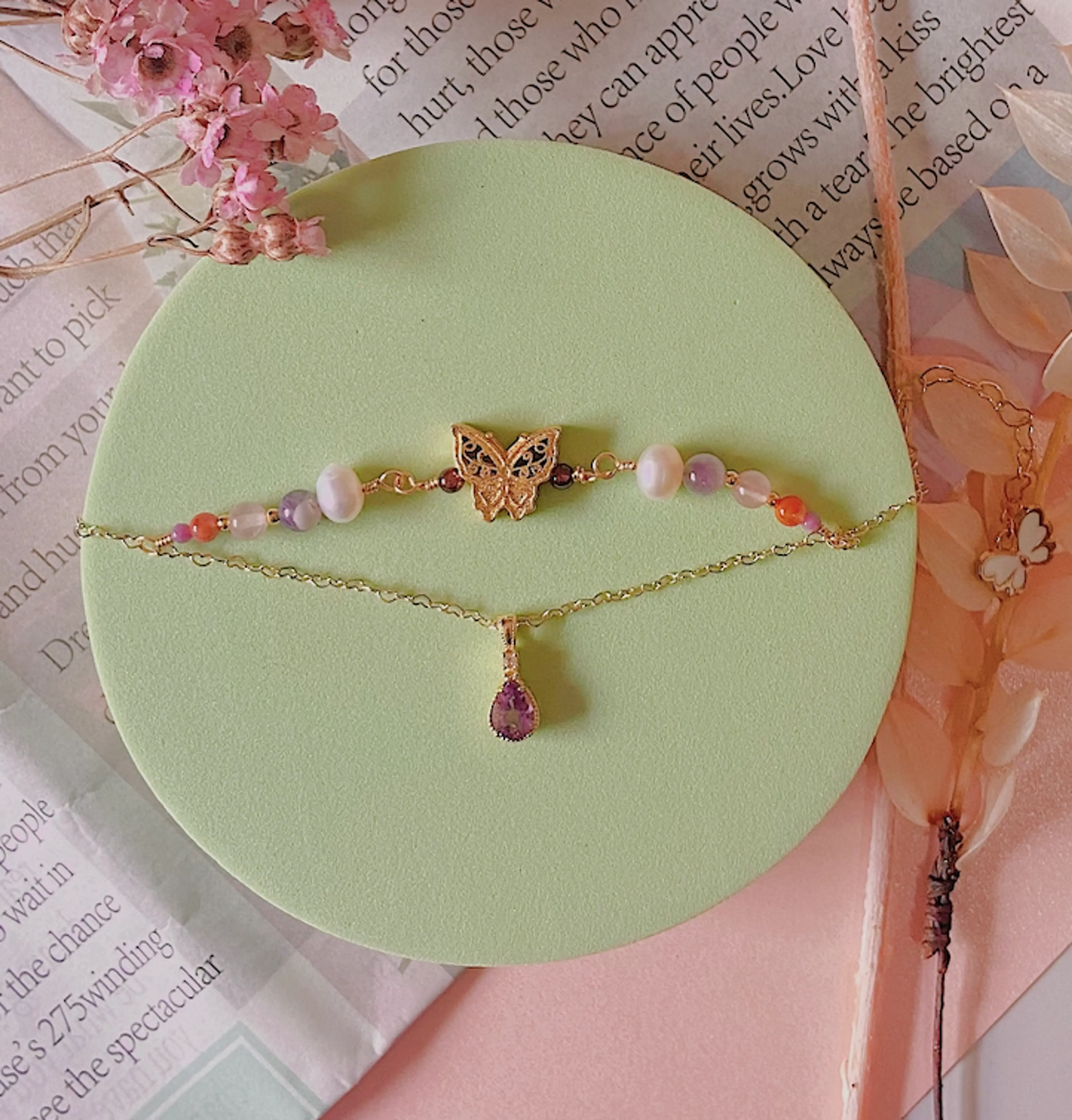 Gold Butterfly Double Chain Bracelet