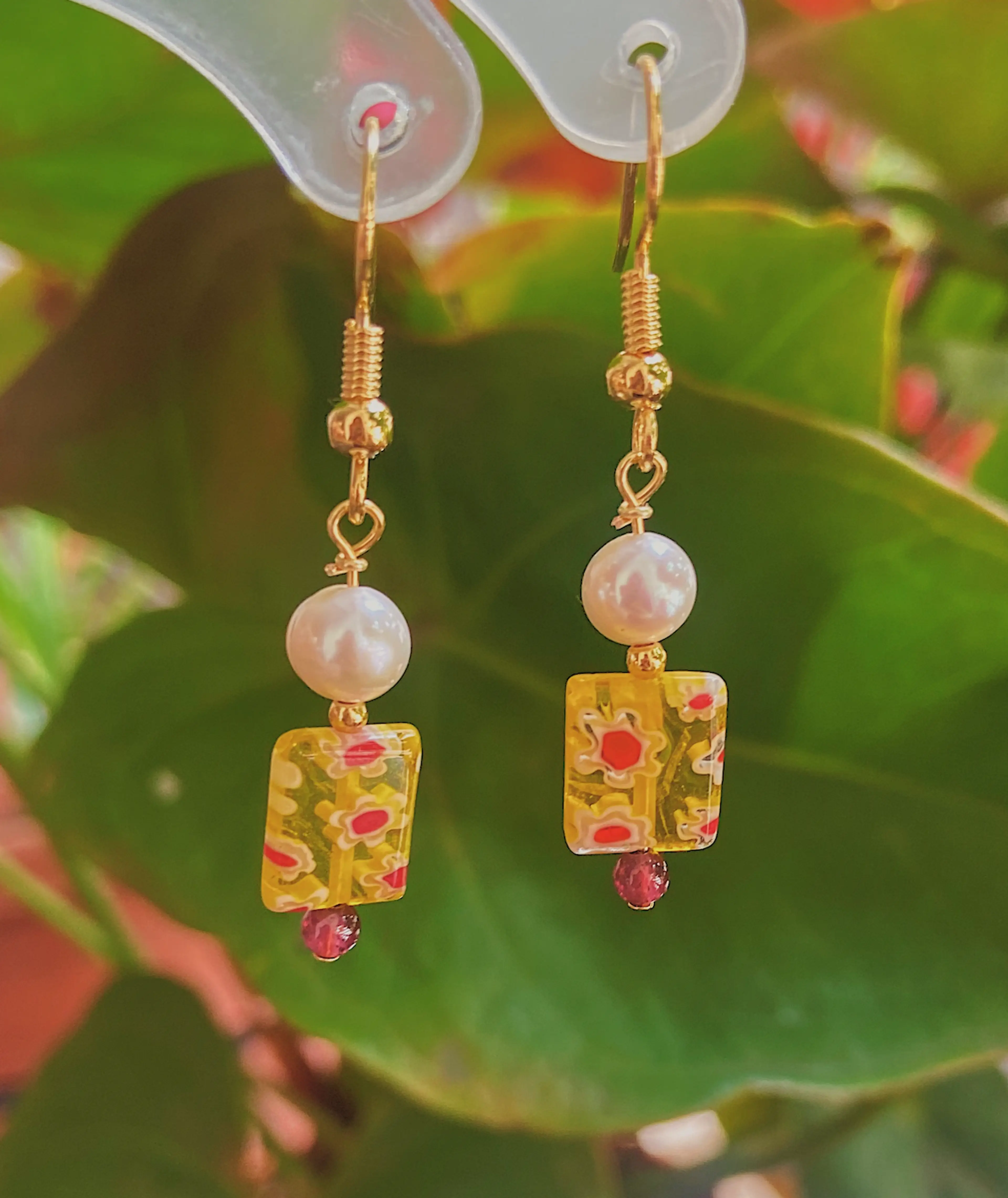 Flowers Translucent Tiles Earrings (Honey)