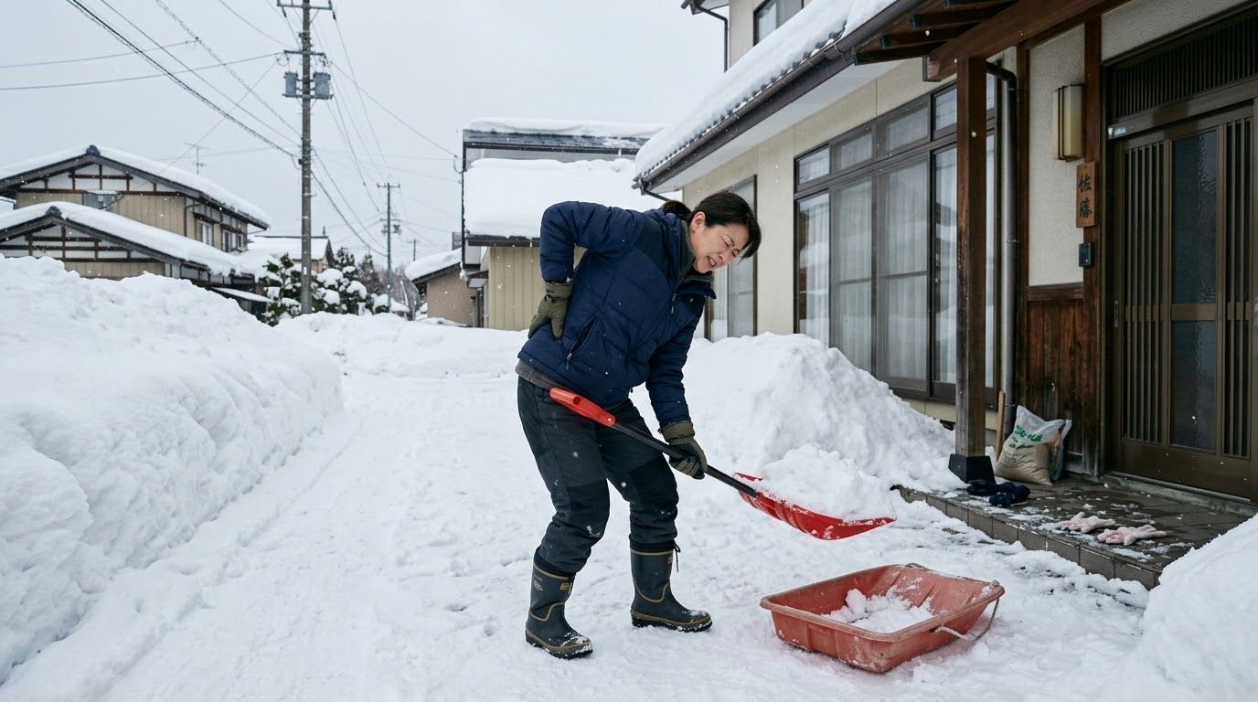 【横手市・大仙市周辺】恐怖の「雪かき腰痛」に備える!冬を乗り切る整体×筋トレの雪対策