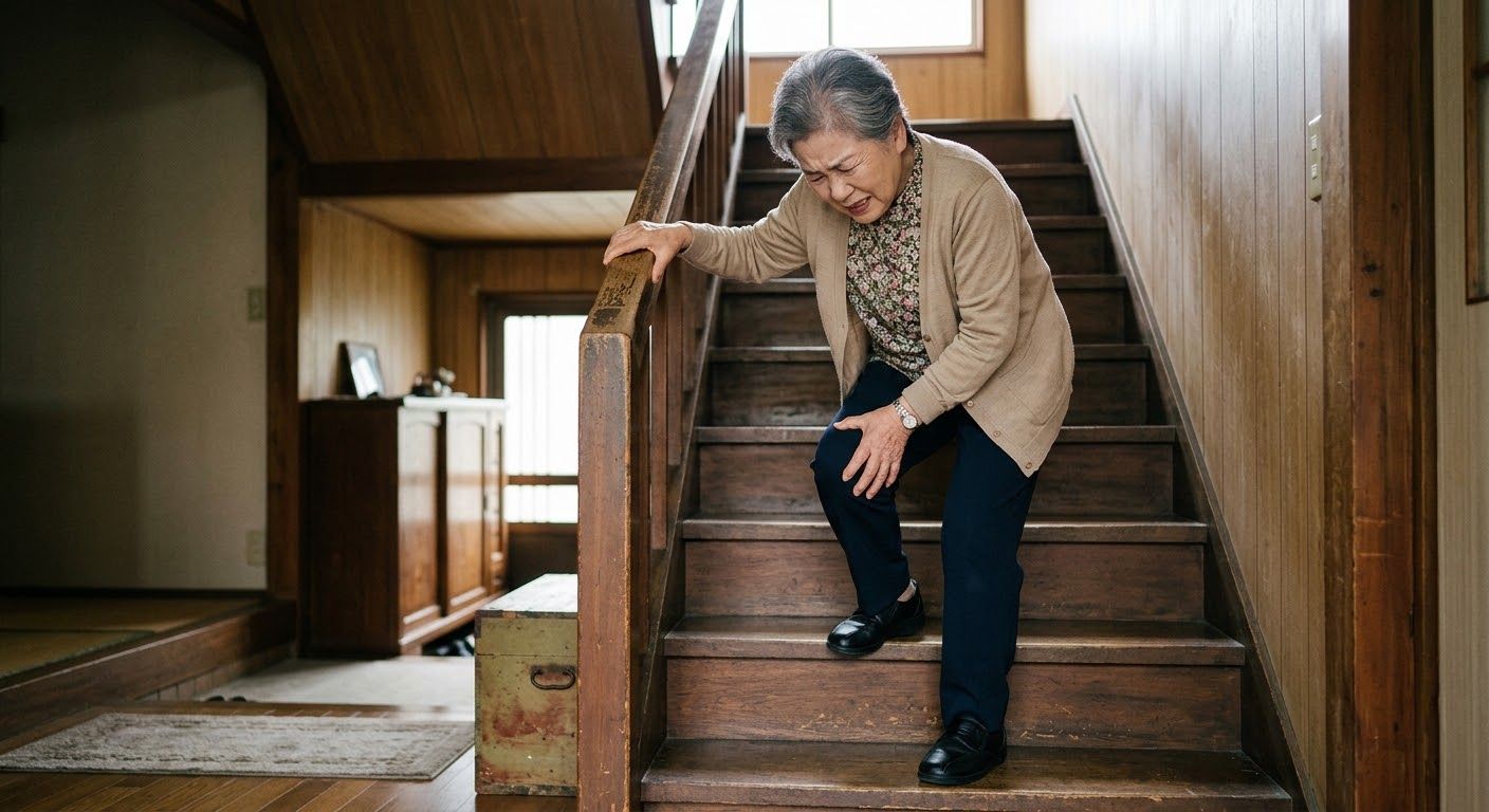 【横手市・大仙市周辺】階段を降りる時の「膝の痛み」を根本改善!軟骨を守る整体×筋トレ