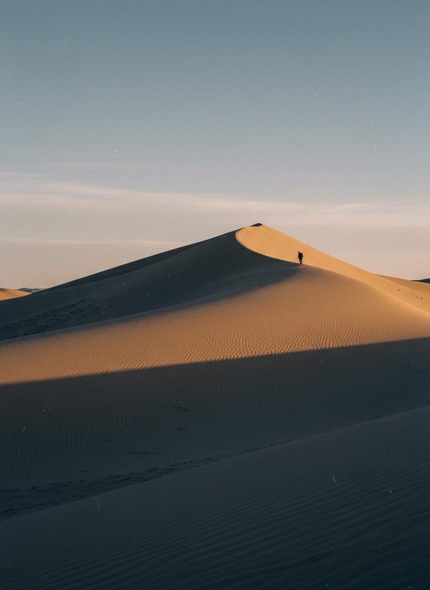 Camel caravan ascending the Khongoryn dunes