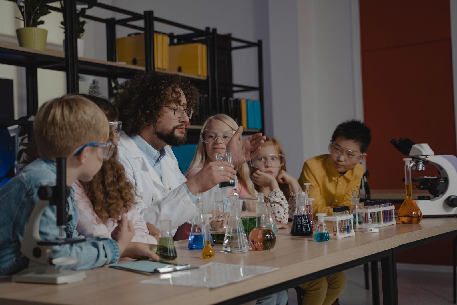 Students working in a school science laboratory