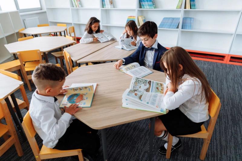 Students reading in a school library