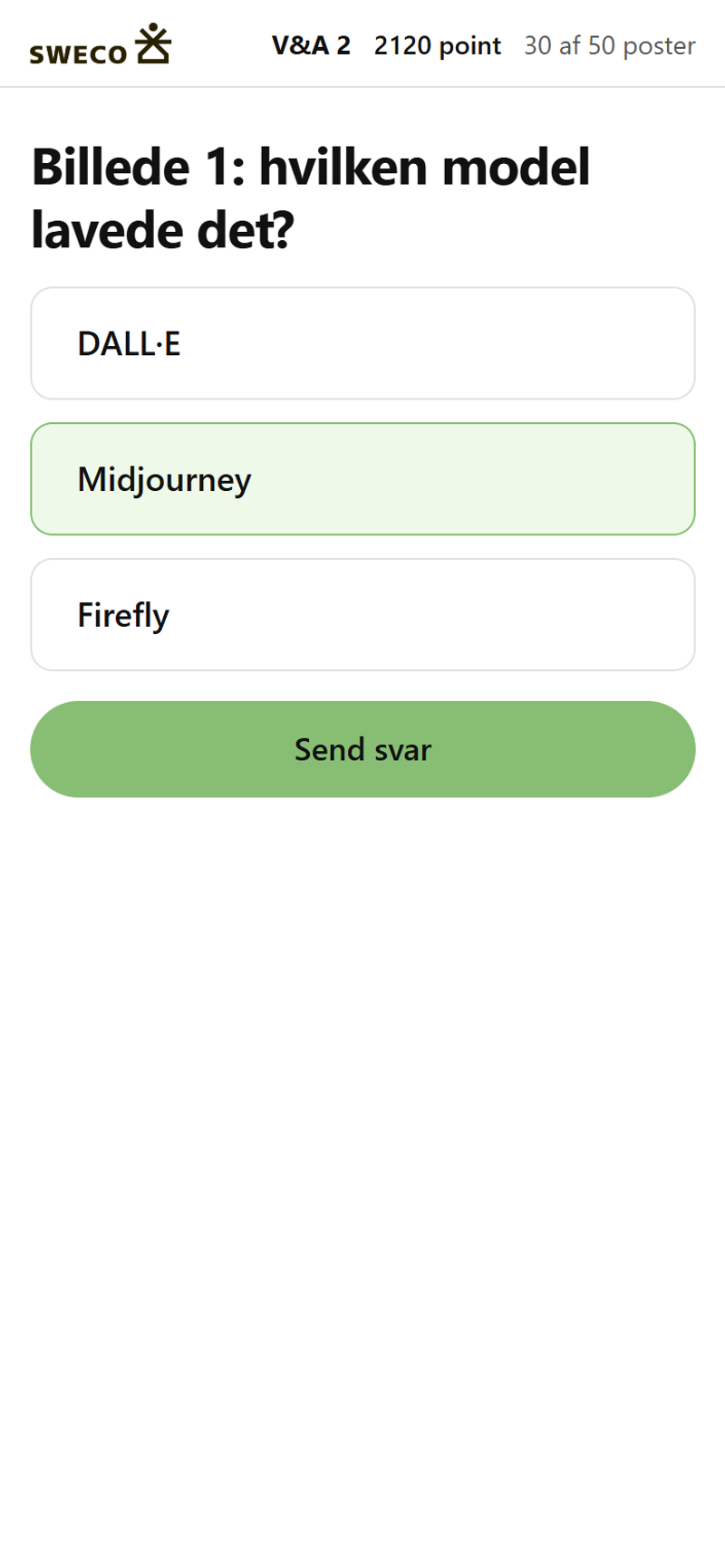 Skærmbillede af en quizpost om AI-billedmodeller