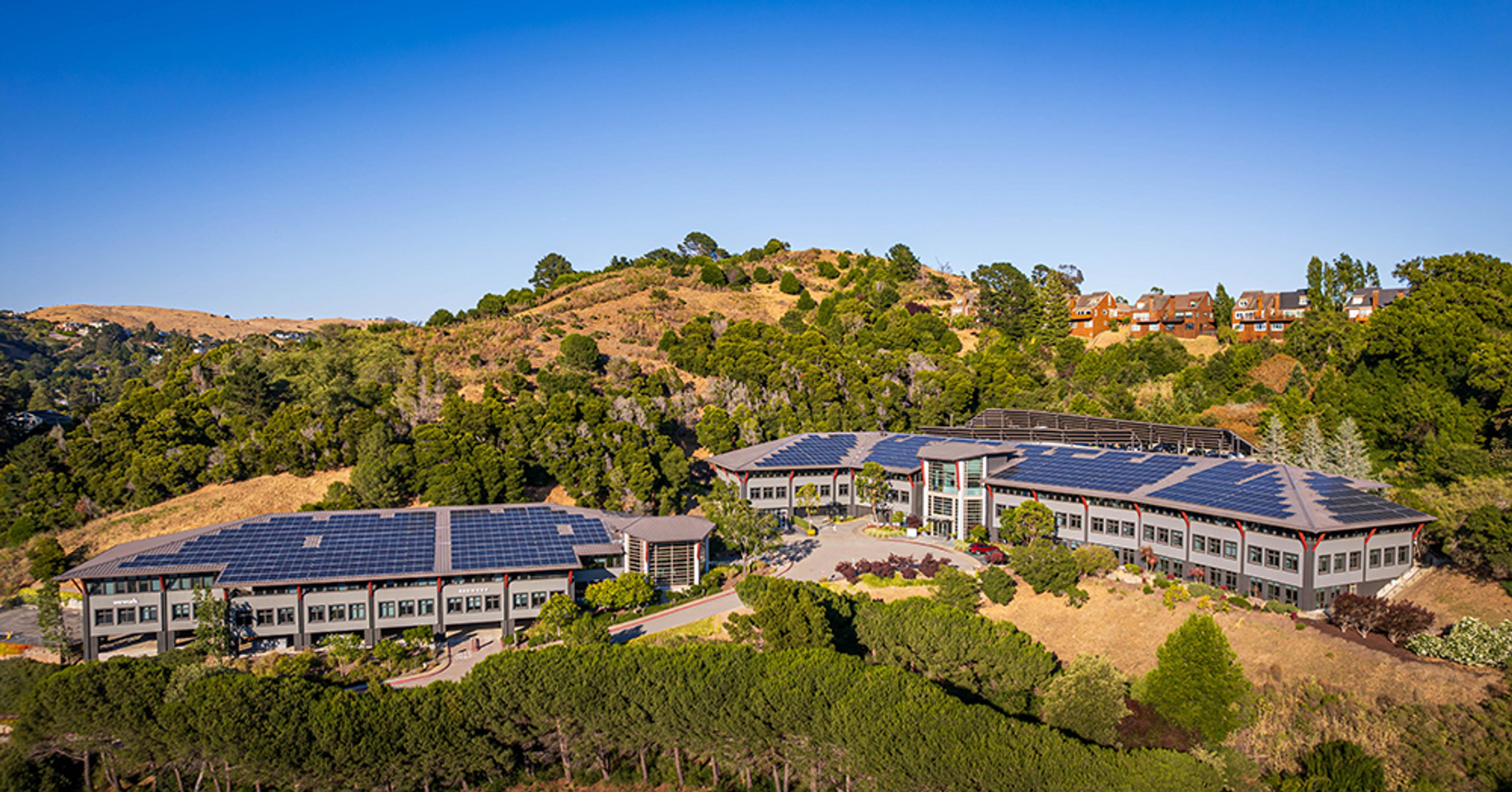 A development surrounded by hills