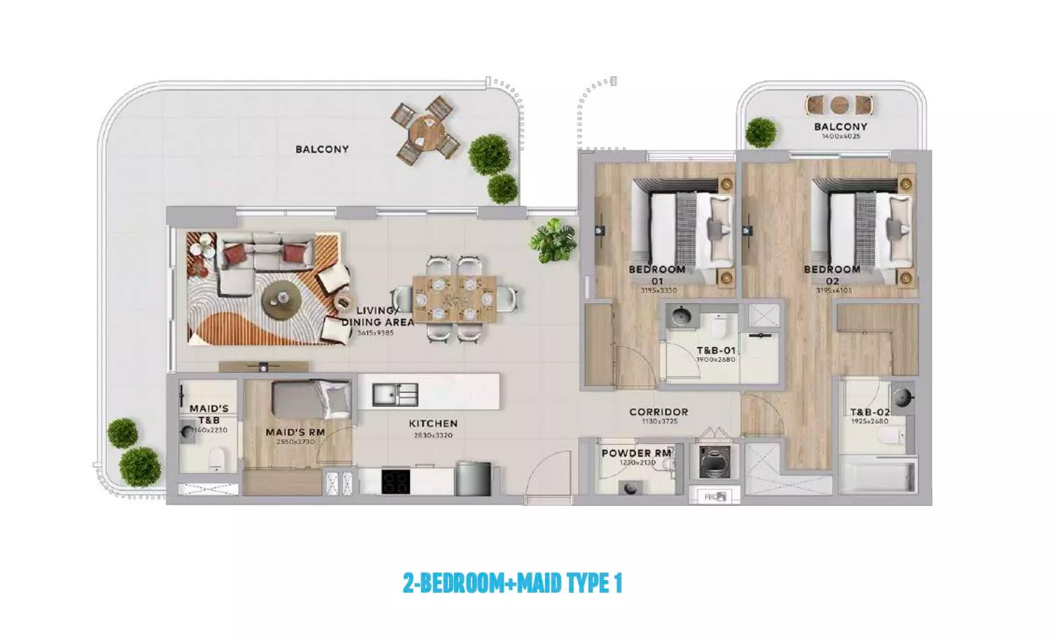 Floor plan Type 1 + Maid