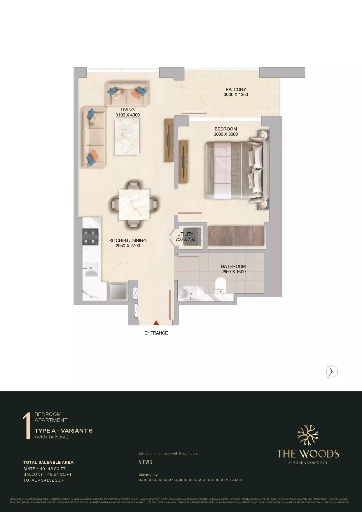 Floor plan Type A - Variant 6 (with balcony)