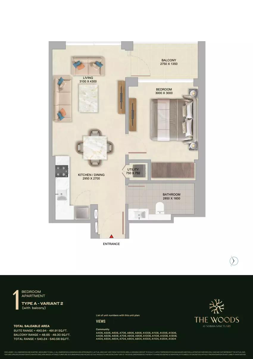 Floor plan Type A - Variant 2 (with balcony)