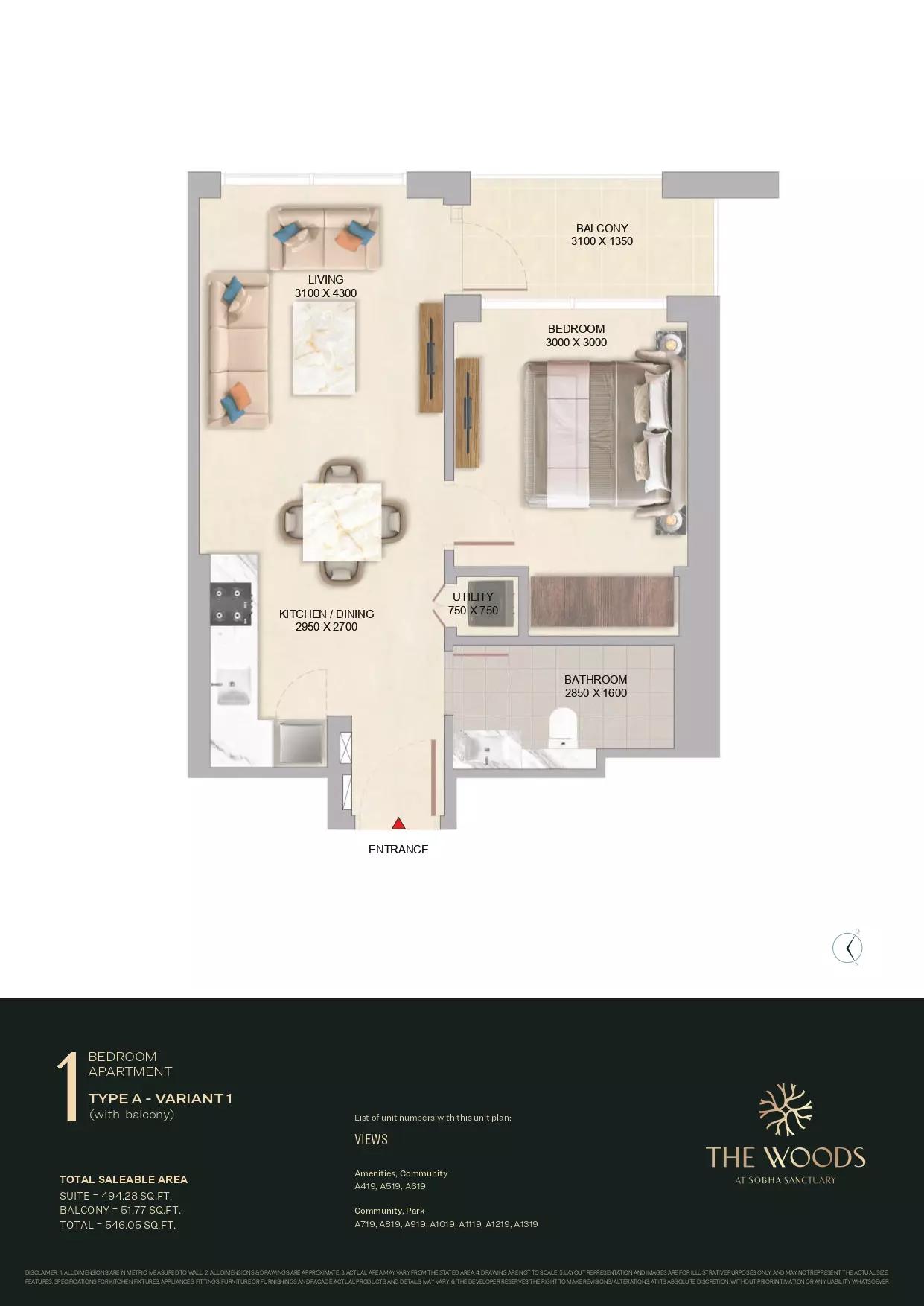 Floor plan Type A - Variant 1 (with balcony)