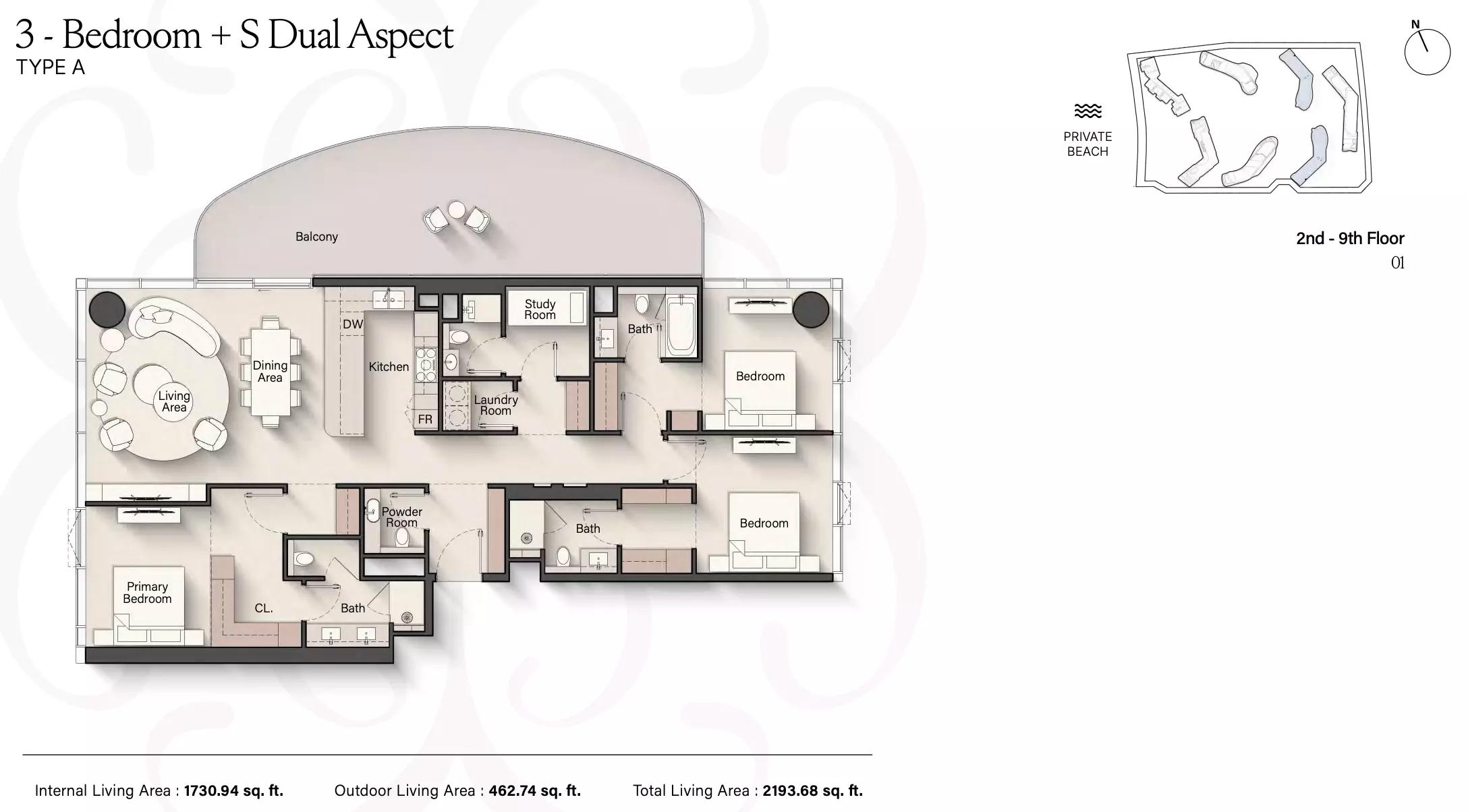 Floor plan Type A+S Dual Aspect
