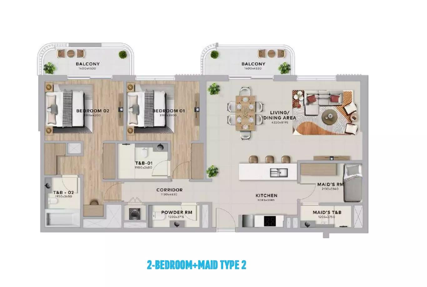 Floor plan Type 2 + Maid