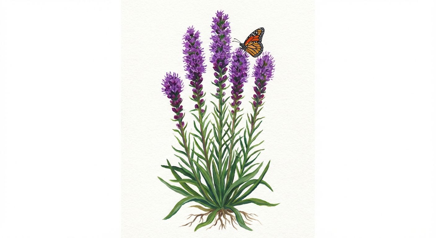 Blazing Star (Liatris squarrosa), colorful illustration