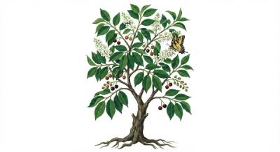 Black Cherry (Prunus serotina), colorful illustration