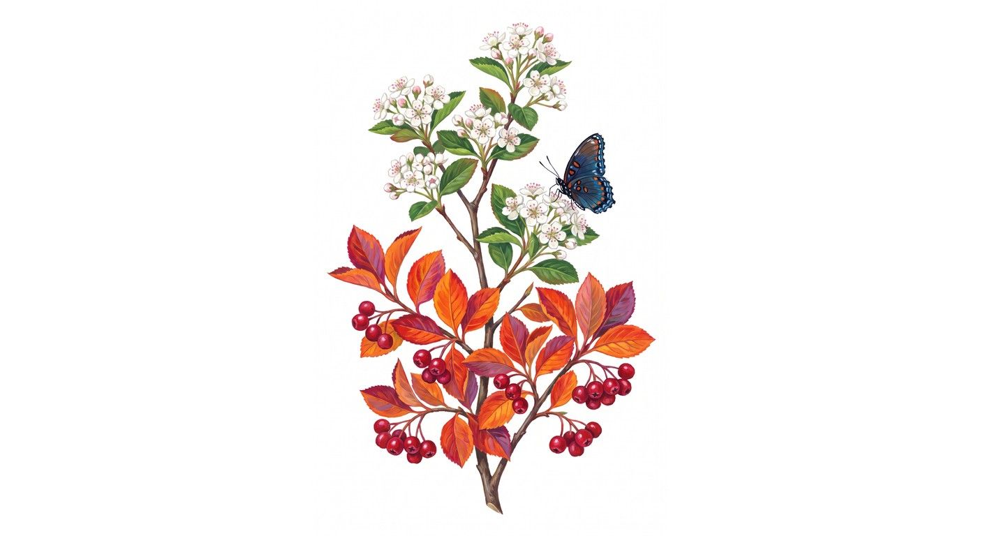 Red Chokeberry (Aronia arbutifolia), colorful illustration