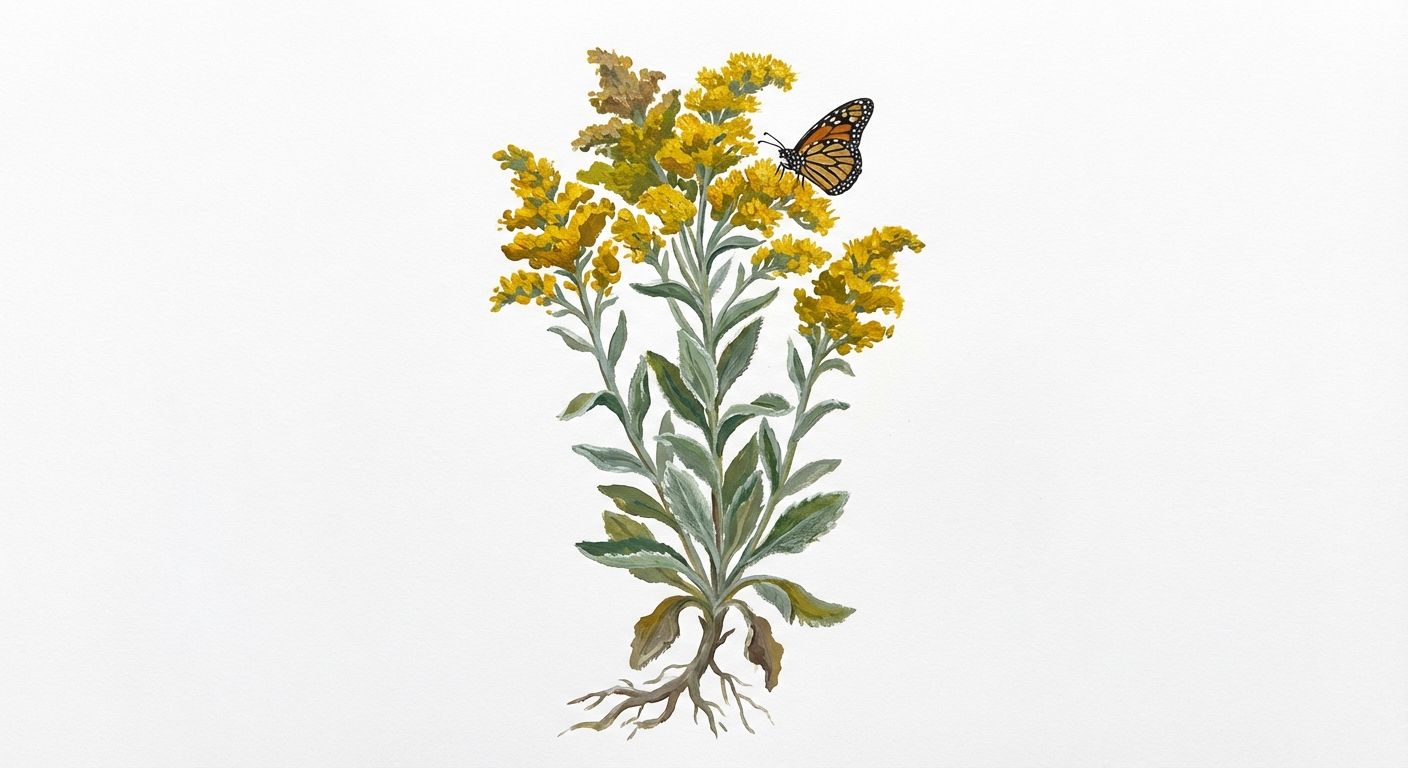 Gray Goldenrod (Solidago nemoralis), colorful illustration