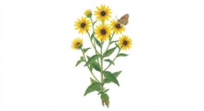 Woodland Sunflower (Helianthus divaricatus), colorful illustration