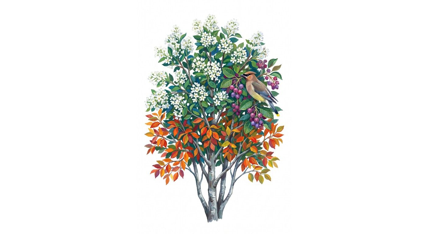 Allegheny Serviceberry (Amelanchier laevis), colorful illustration