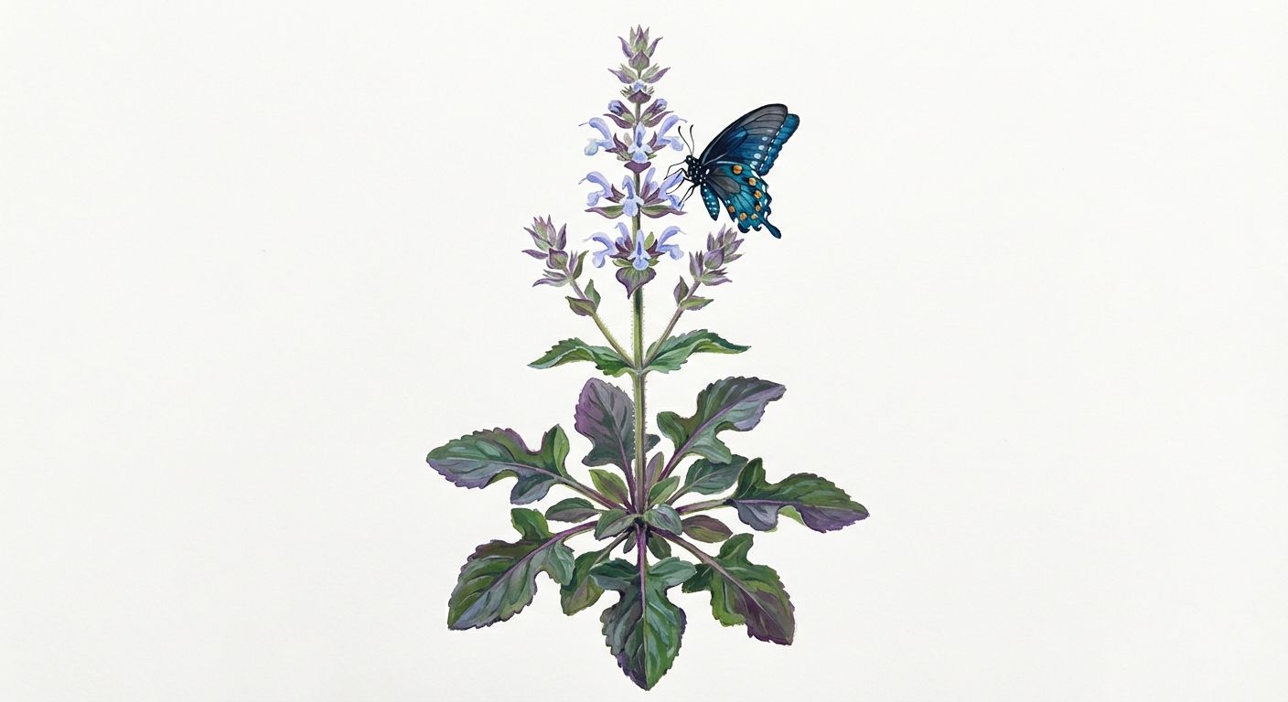 Lyre-leaved Sage (Salvia lyrata), colorful illustration