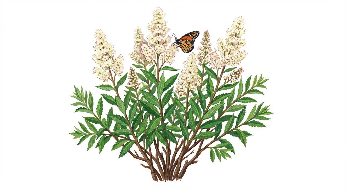 White Meadowsweet (Spiraea alba), colorful illustration