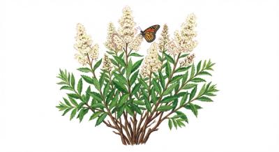 White Meadowsweet (Spiraea alba), colorful illustration