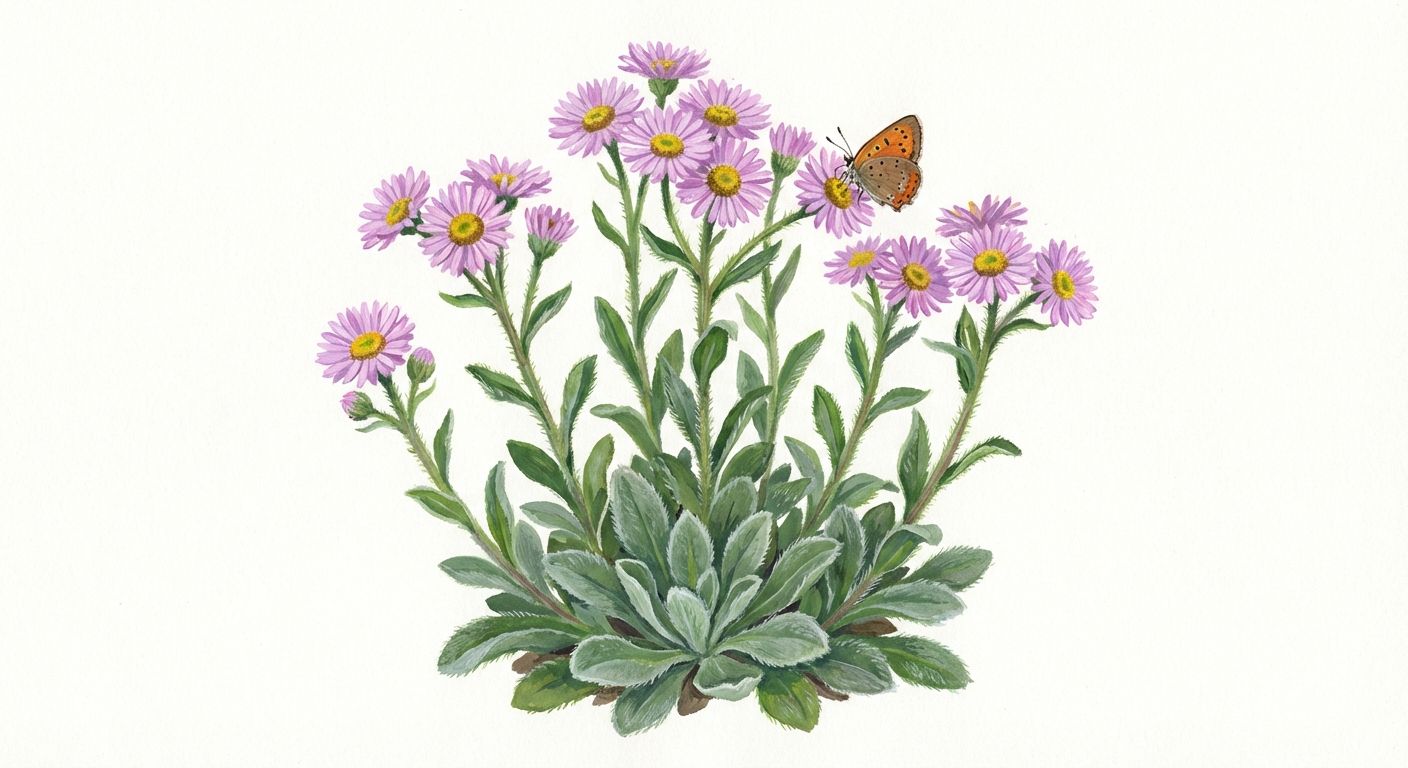 Robin's Plaintain (Erigeron pulchellus 'Lynnhaven's Carpet'), colorful illustration