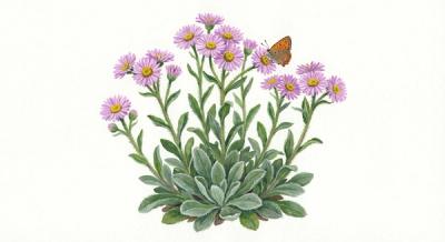 Robin's Plaintain (Erigeron pulchellus 'Lynnhaven's Carpet'), colorful illustration